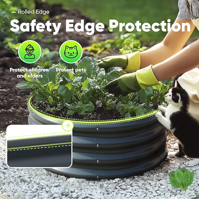 KING BIRD Raised Garden Bed Galvanized Round Planter Box Outdoor for Gardening, Plants, Vegetables, Flowers, Dark Grey, 24x24x12 in 2 Packs