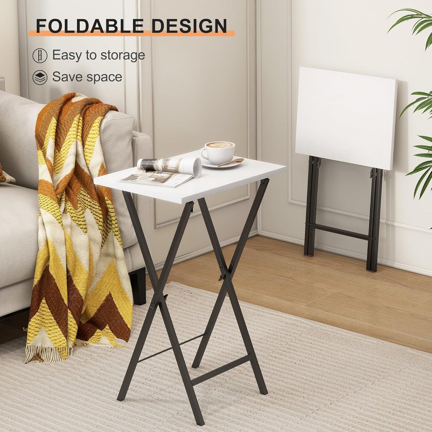 TV Tray Table Set of 2, TV Dinner Tray, Folding Table, Foldable TV-Trays, Side Table for Bed, Couch, Portable and Small Easy to Move