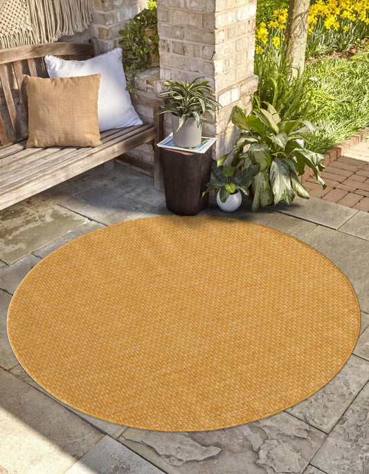 Unique Loom Collection Casual Transitional Solid Heathered Indoor/Outdoor Flatweave Area Rug (10' 8" Round, Corn Harvest Yellow)