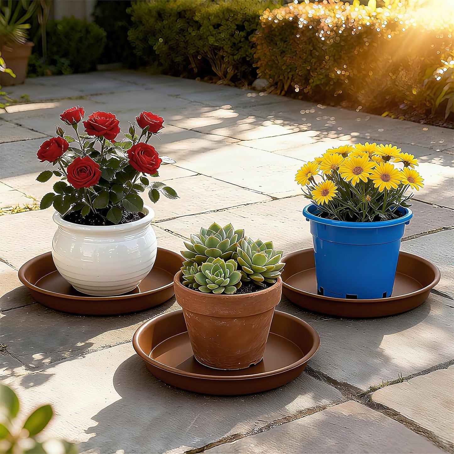 Plant Saucer 12 inch, Heavy Large Planter Durable Thicker Plastic Plant Trays for Indoors and Outdoor, Plant Saucer Drip Trays,Brown (12" - 3 Pack)