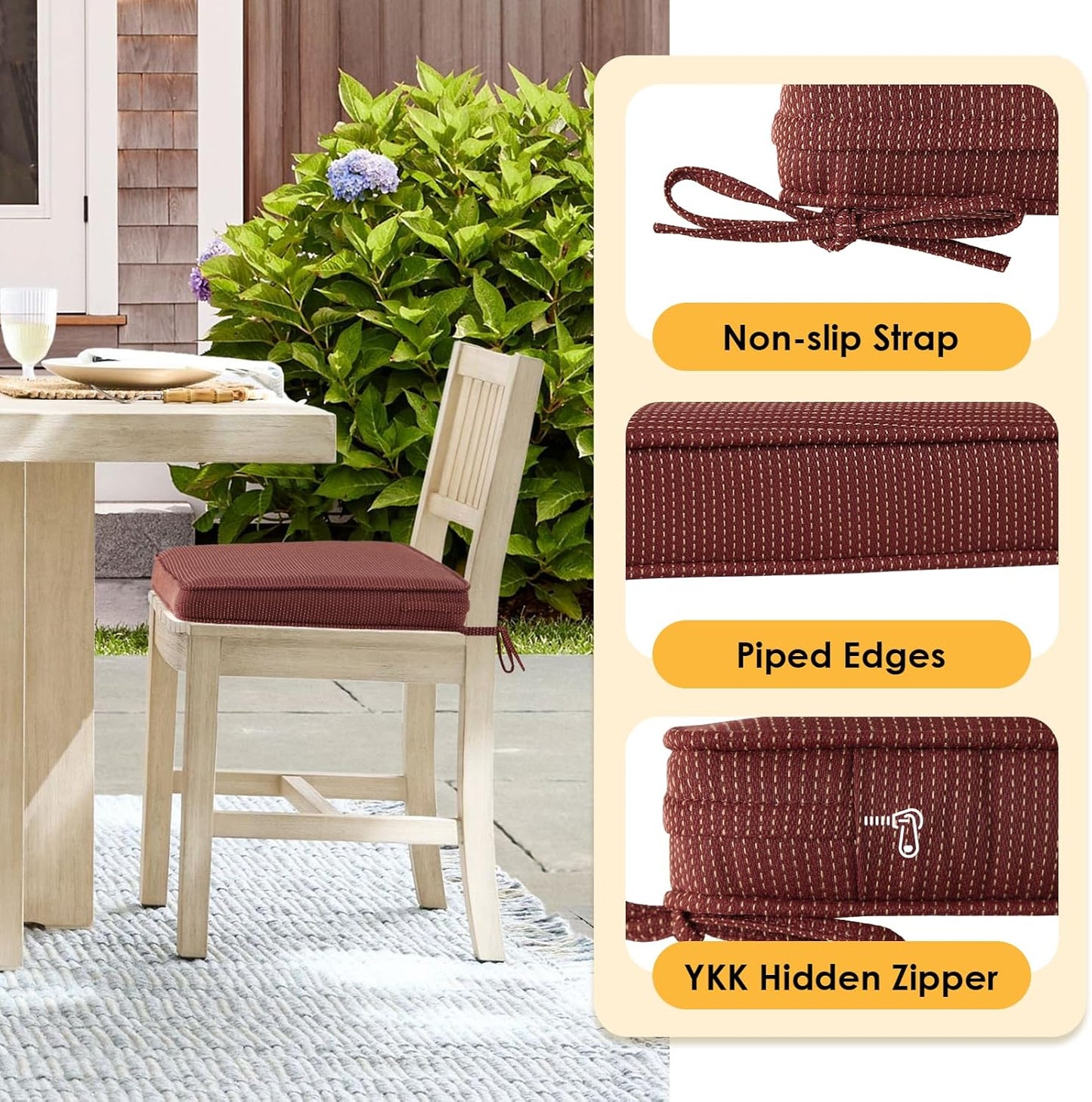 Outdoor Square Corner Seat Cushion, 19"x19"x3", Set of 4, Non Slip Seat Cushion Pads with Removable Cover for Patio Furniture, Garden Yard Lawn, Tan Dotted Red Base