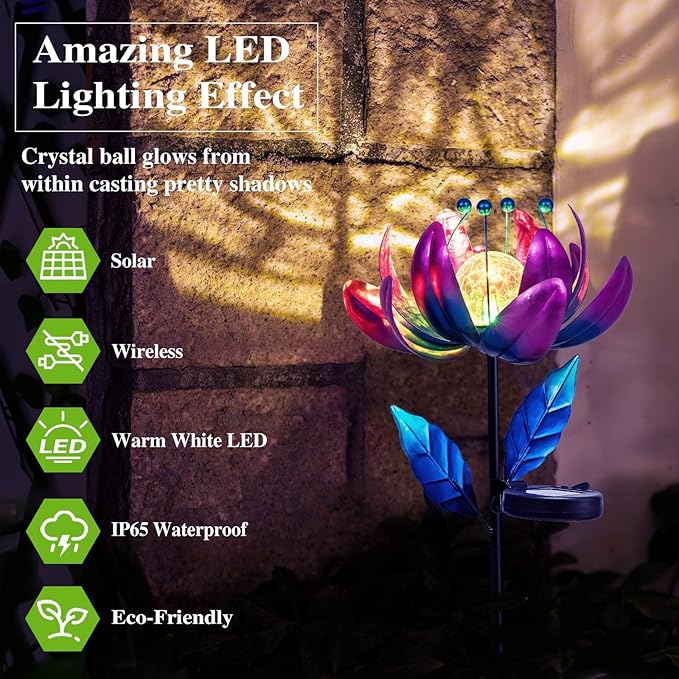 Outdoor Garden Decor Solar Spinners Lights - Metal Wind Spinner Solar Lights for Yard, Patio, Garden Lawn Oranments