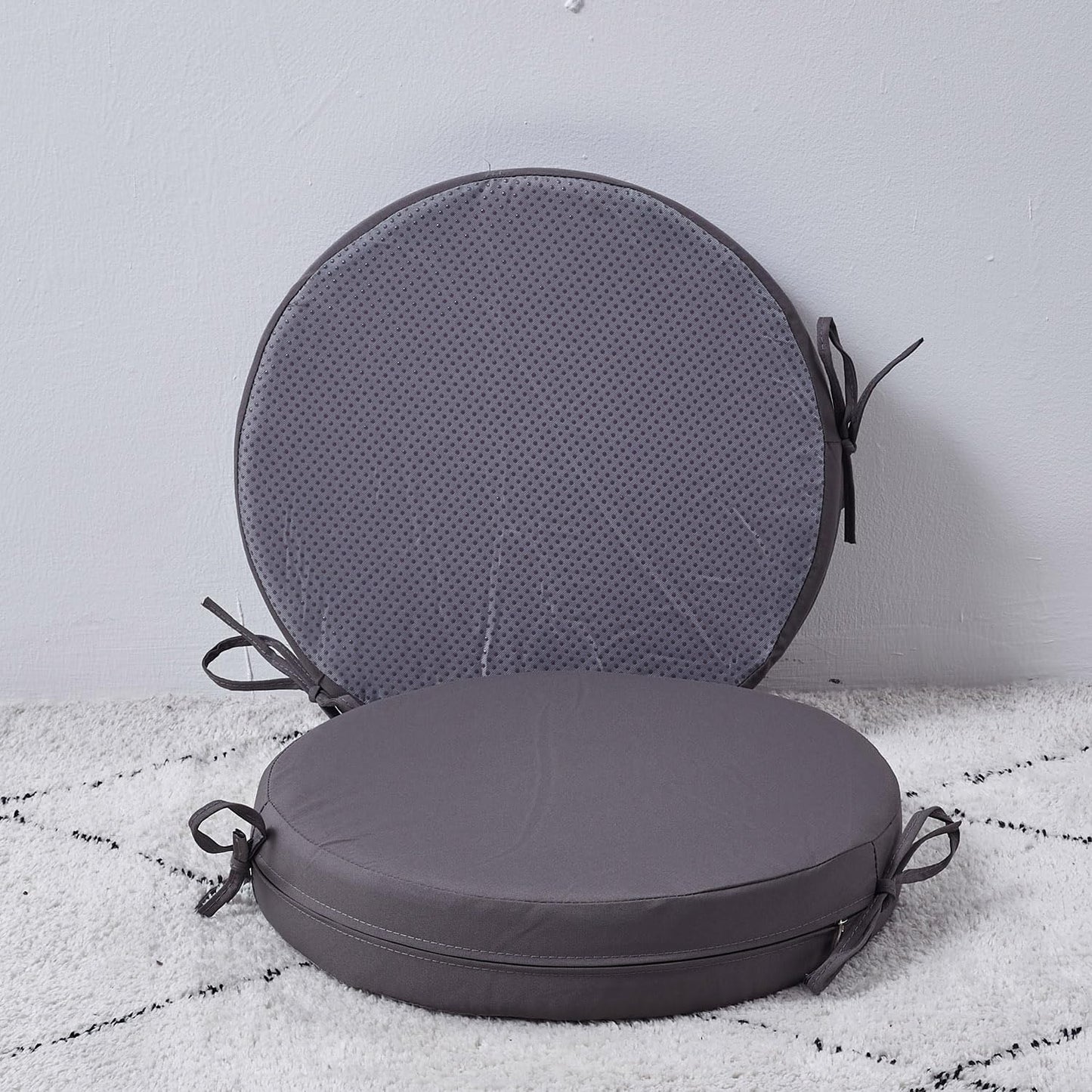 15 x 15 Inch Round Cushions for Outdoor Furniture Non-Slip Waterproof Patio Bistro Chair Cushion with Ties Bar Stool Seat Cushion for Kitchen Chairs Set of 2, Dark Gray