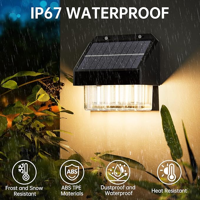 AOSEA High Bright Solar Lights Outdoor IP67 Waterproof, 6 Pack Solar Wall Powered Deck Lights with Tungsten Bulbs, Fence Lights for Outside, Yard, Patio, Fence, Steps, Garden, Landscape (Warm White)