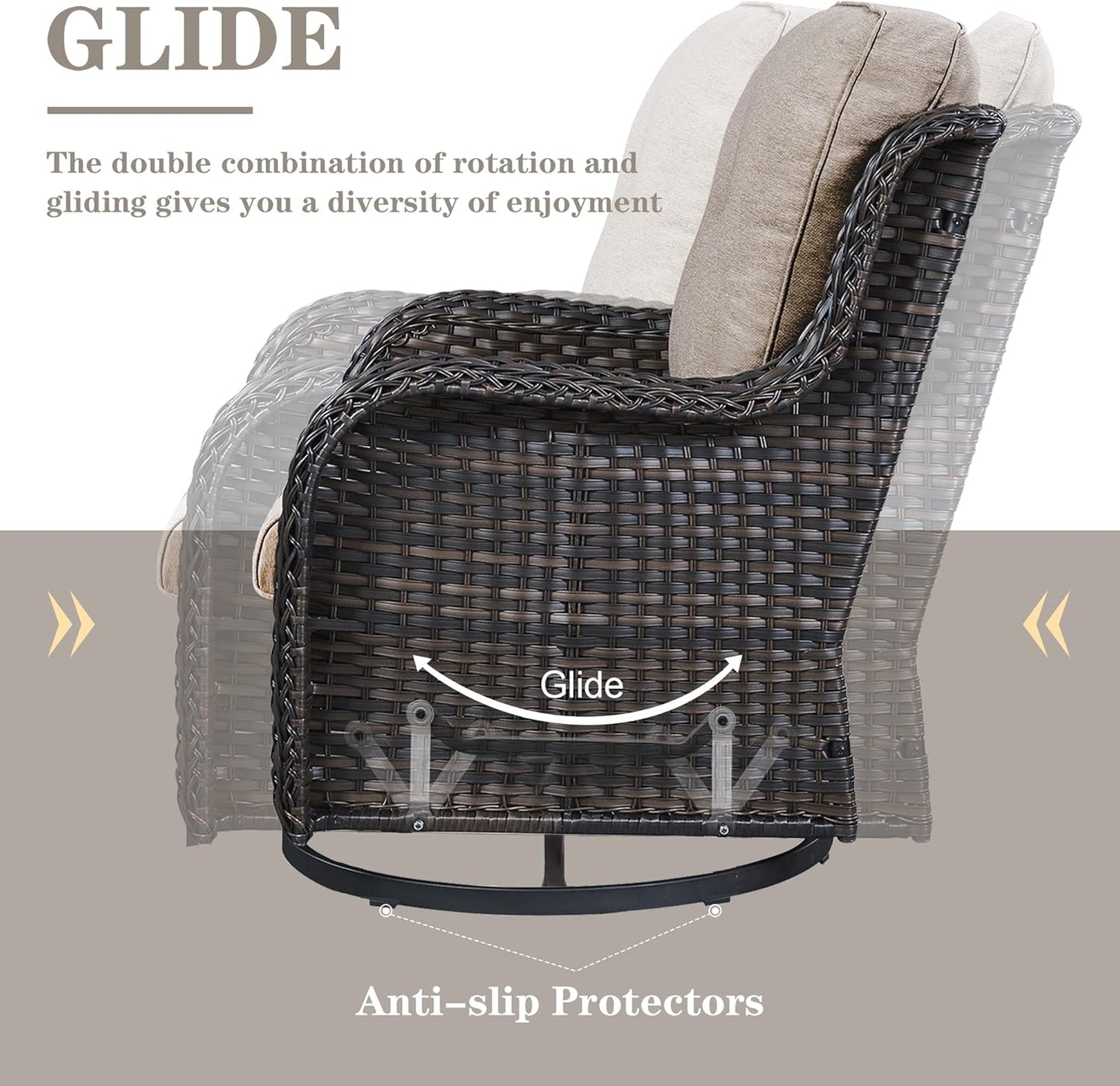 Outdoor Sectional Furniture Sofa Set with Propane Fire Pit Table, Wicker Patio Conversation Set with 2 Swivel Rocker Glider Chairs Grey Cushion Perfect for Backyard Casual Gathering