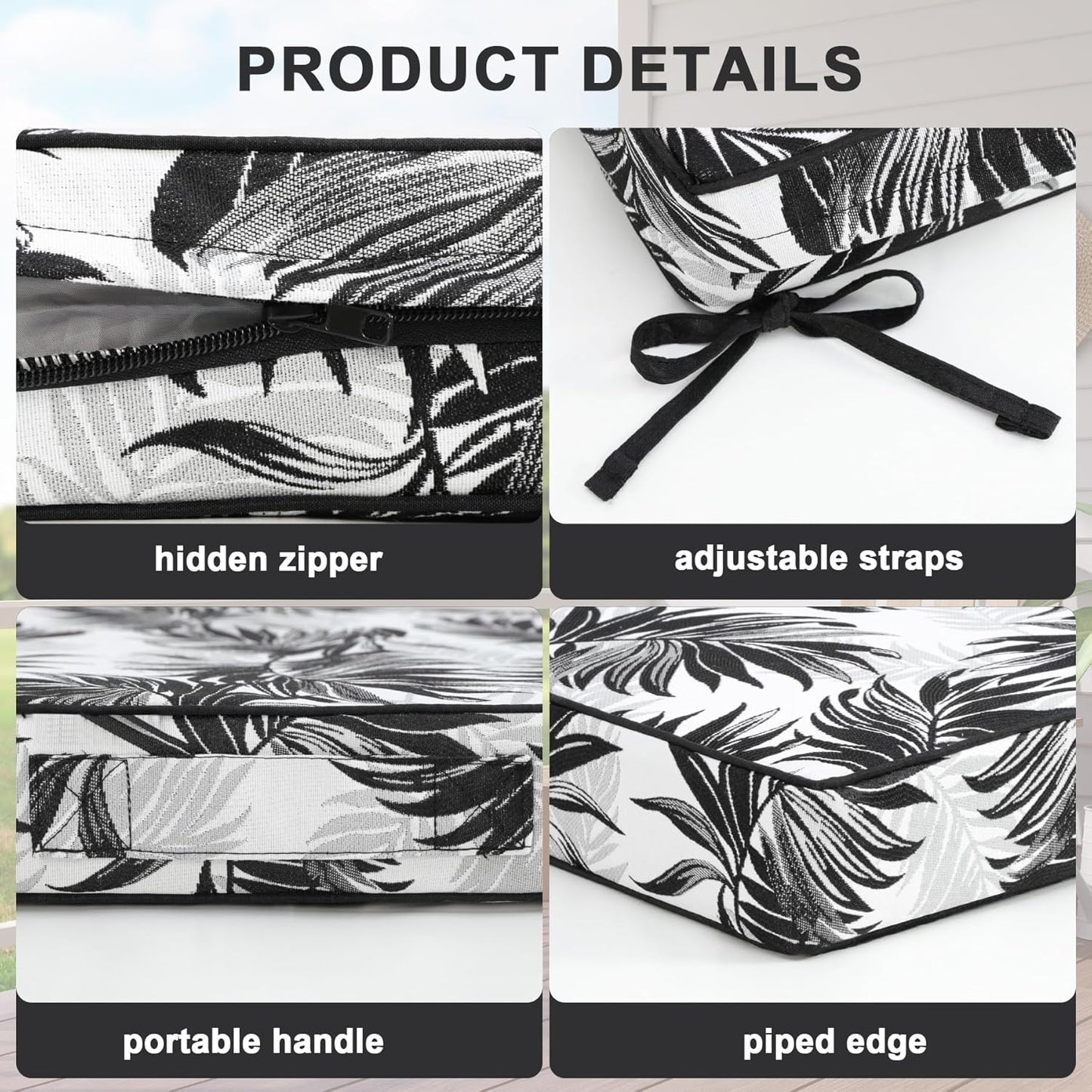 Favoyard Outdoor Chair Cushion 22 x 22 x 3 In Waterproof Pattern Fade Resistant Cushions for Patio Furniture with Removable Cover Attach Straps 28D Foam Insert Cushions Pads for Seat Sofa Couch 2 Pack