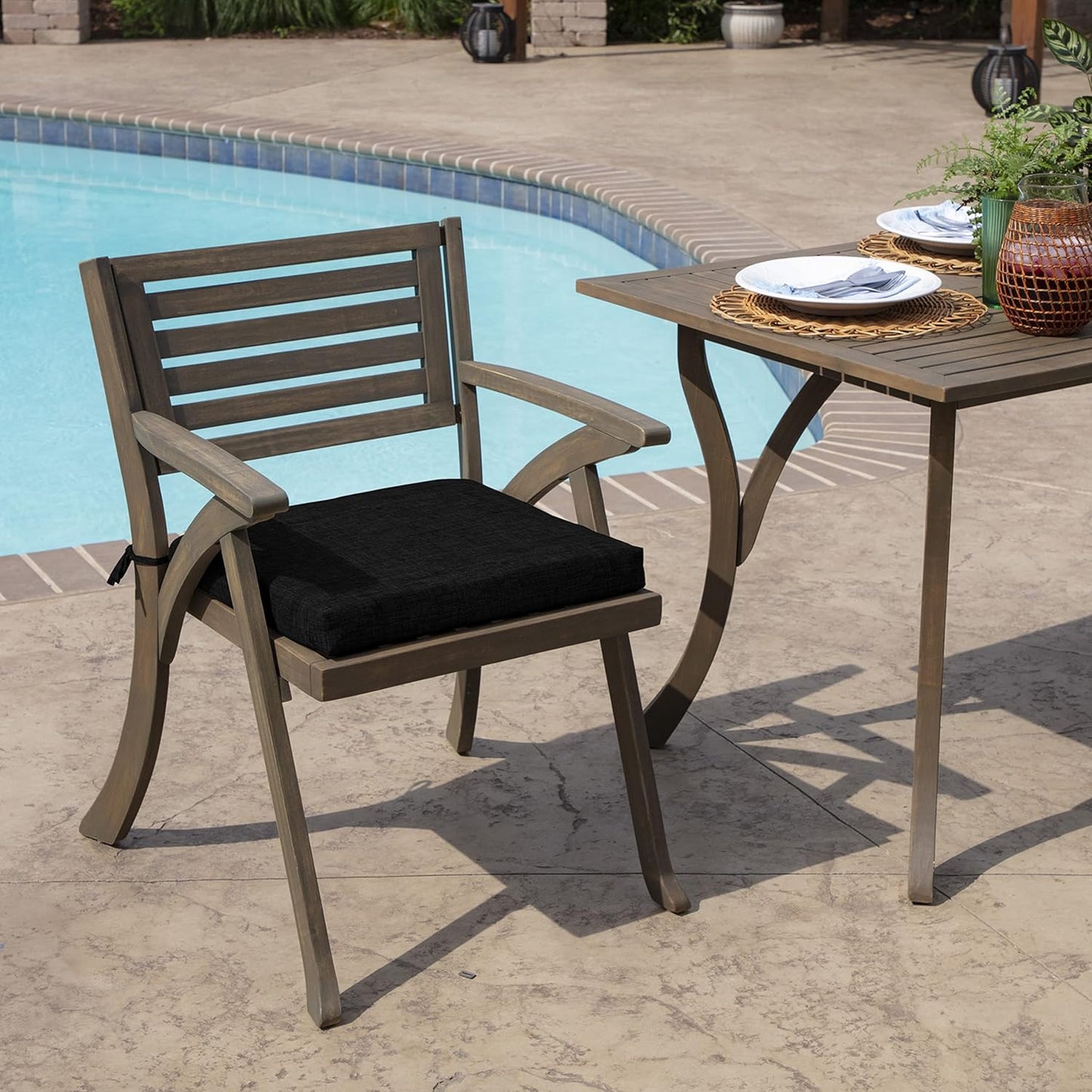 Arden Selections Rocking Chair Cushion, 19 x 18, Rain-Proof, Fade Resistant, Cushions for Rocking and Outdoor Chairs 18 x 19, Black Leala (Pack of 4)