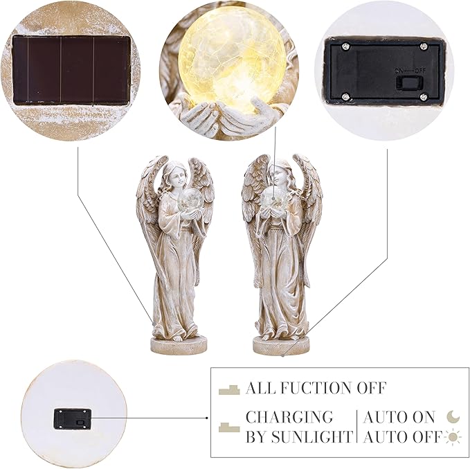 TERESA'S COLLECTIONS Large Angel Garden Statues with Solar Outdoor Light for Outdoor Decor, Fairy Figurine Resin with Wing & Glass Ball for Garden Decor, Yard Decor Lawn Ornament Gifts for Mom, 11"