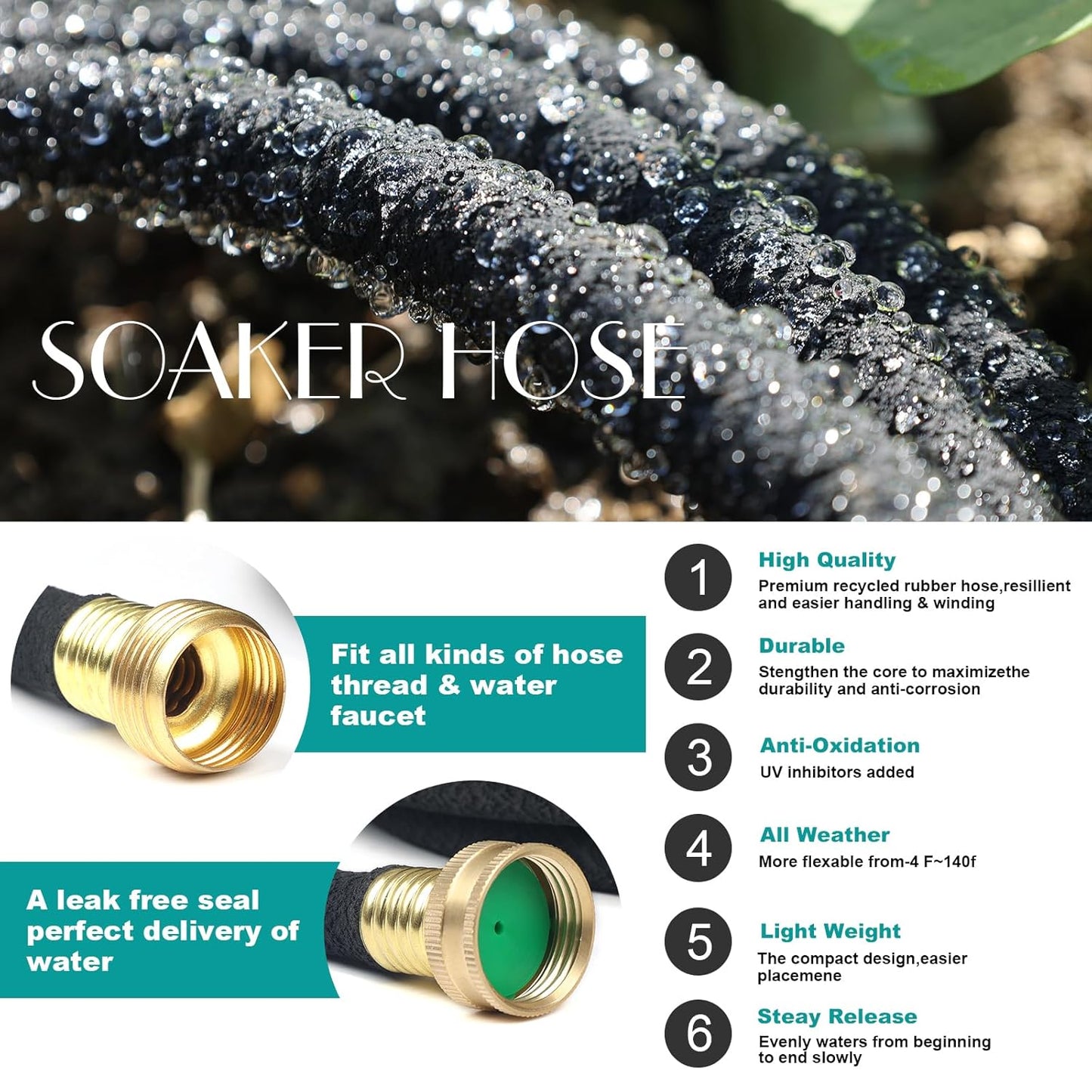 25 FT Soaker Hose 1/2" Heavy Duty Garden Hose to Save 70% Water Drip Irrigation Kit for Lawn/Yard Landscaping Beds (25FT)