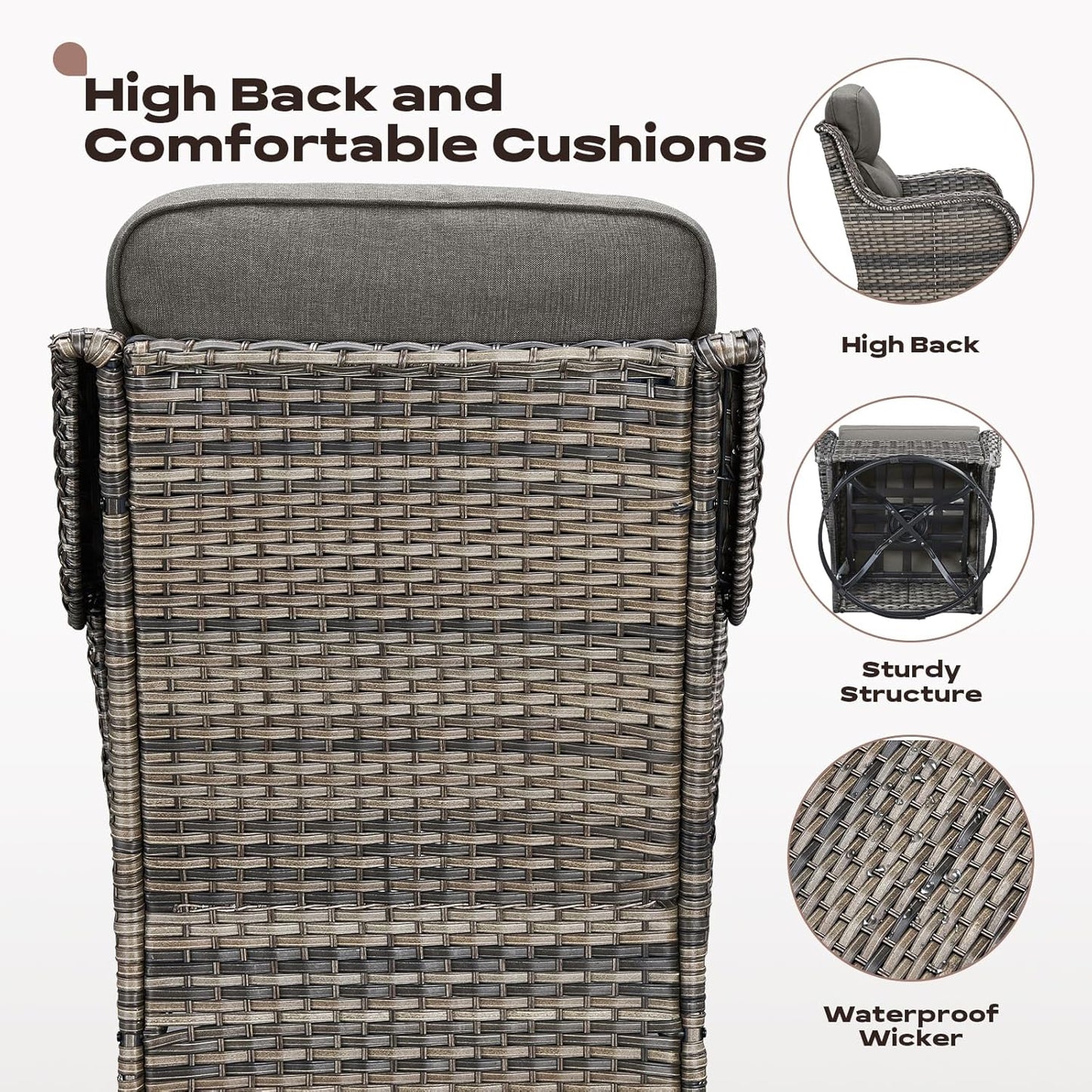 Wicker Outdoor Patio Furniture Set - 8 Piece Patio Conversation Sets with Swivel Rocker Chairs, Ottomans, Sofa and Coffee Table, 6 inch Cushions, Deep Seating, for Porch Deck Mixed Grey/Grey