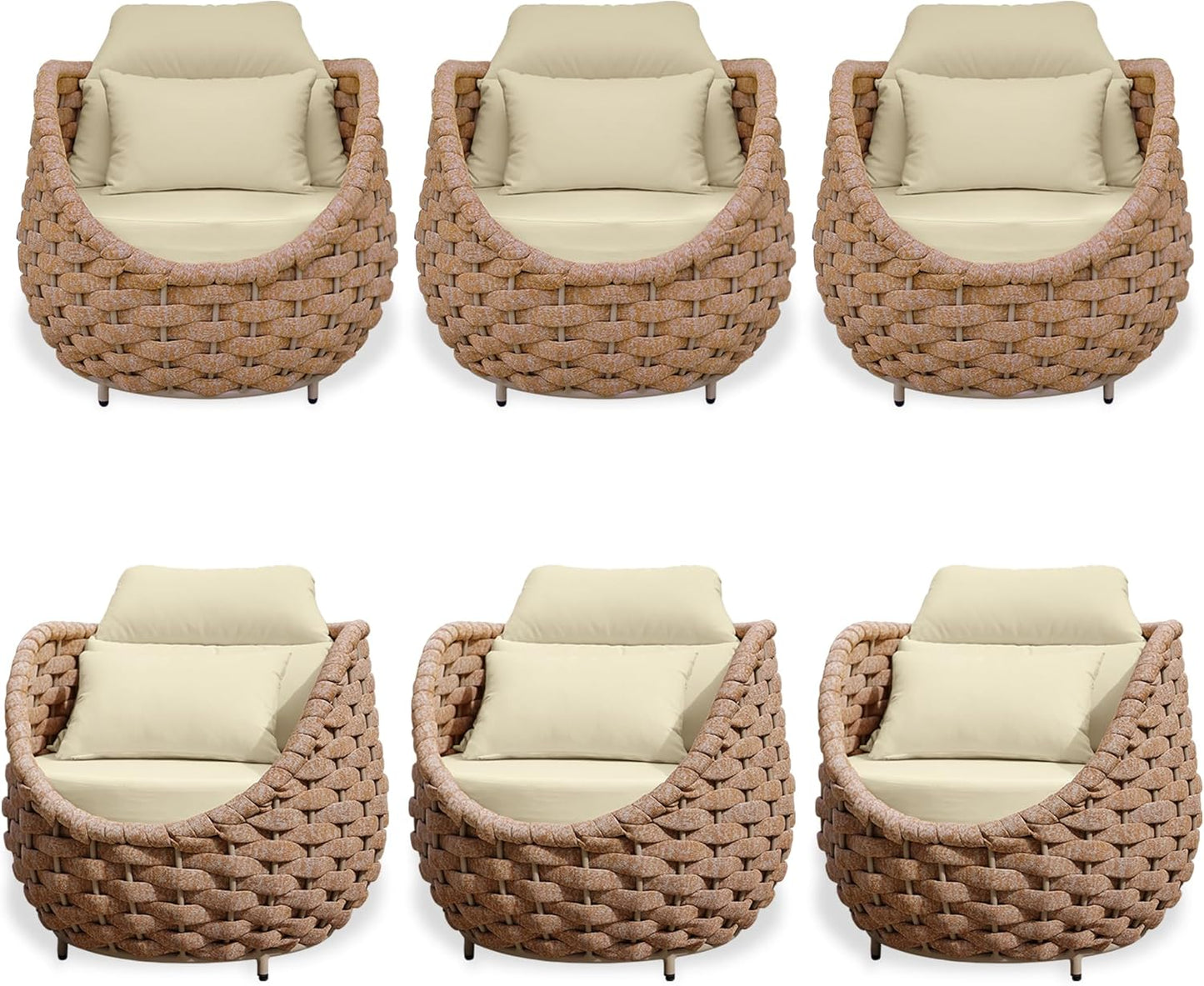 TWT 6 Pieces Patio Sofas, All-Weather Teslin Rope Balcony Furniture with Cushions & Pillows, Patio Couch Outdoor Patio Furniture Set for Indoor, Balcony, Backyard, Deck, Poolside, Light Brown