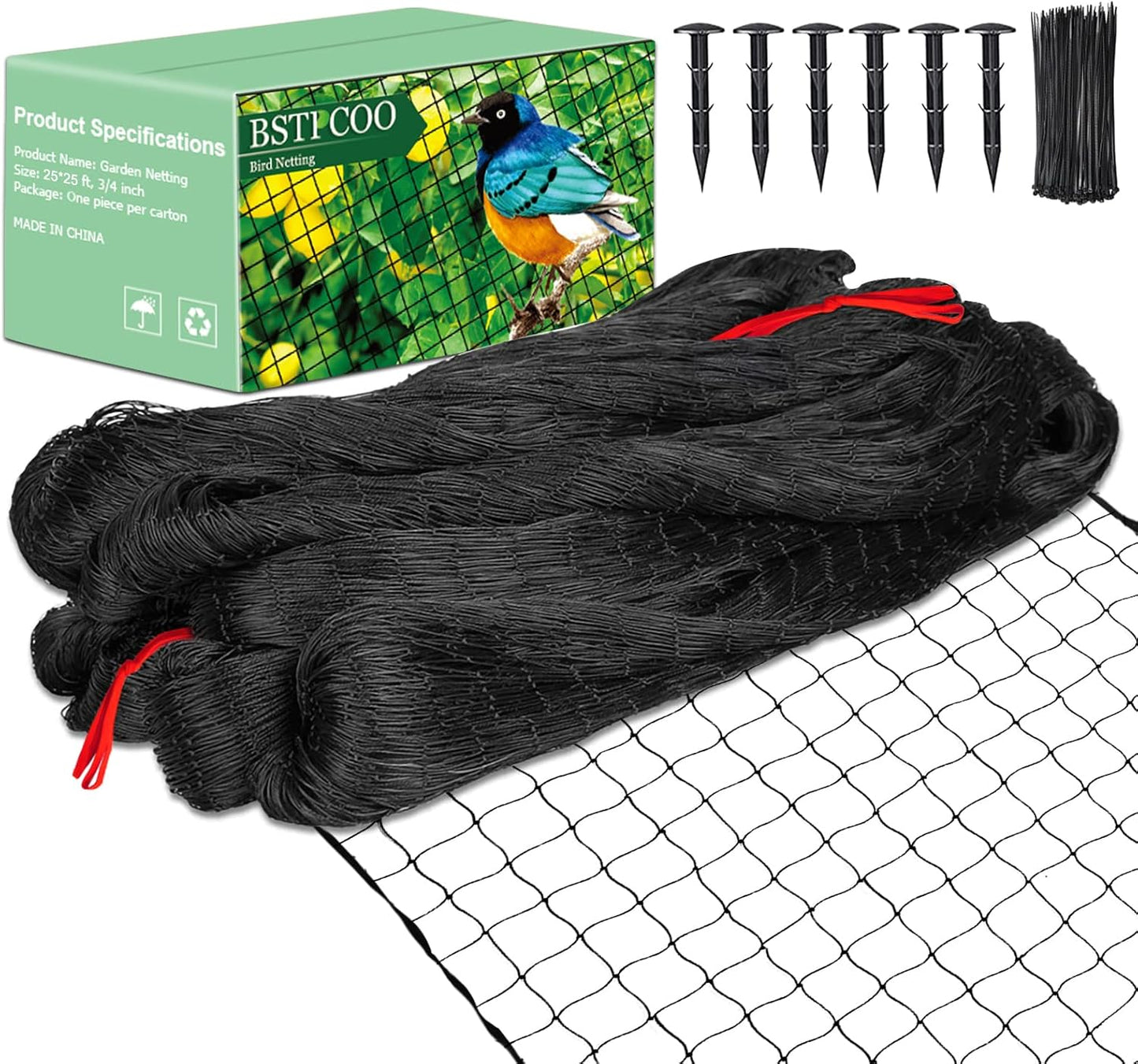 25'x25' Bird Netting for Chicken Coop, Nylon 3/4" Mesh Poultry Netting Chicken Net Roof Hawk, Aviary Net Deer Fence Pests Trellis Garden Nettings for Fruits Trees Plant