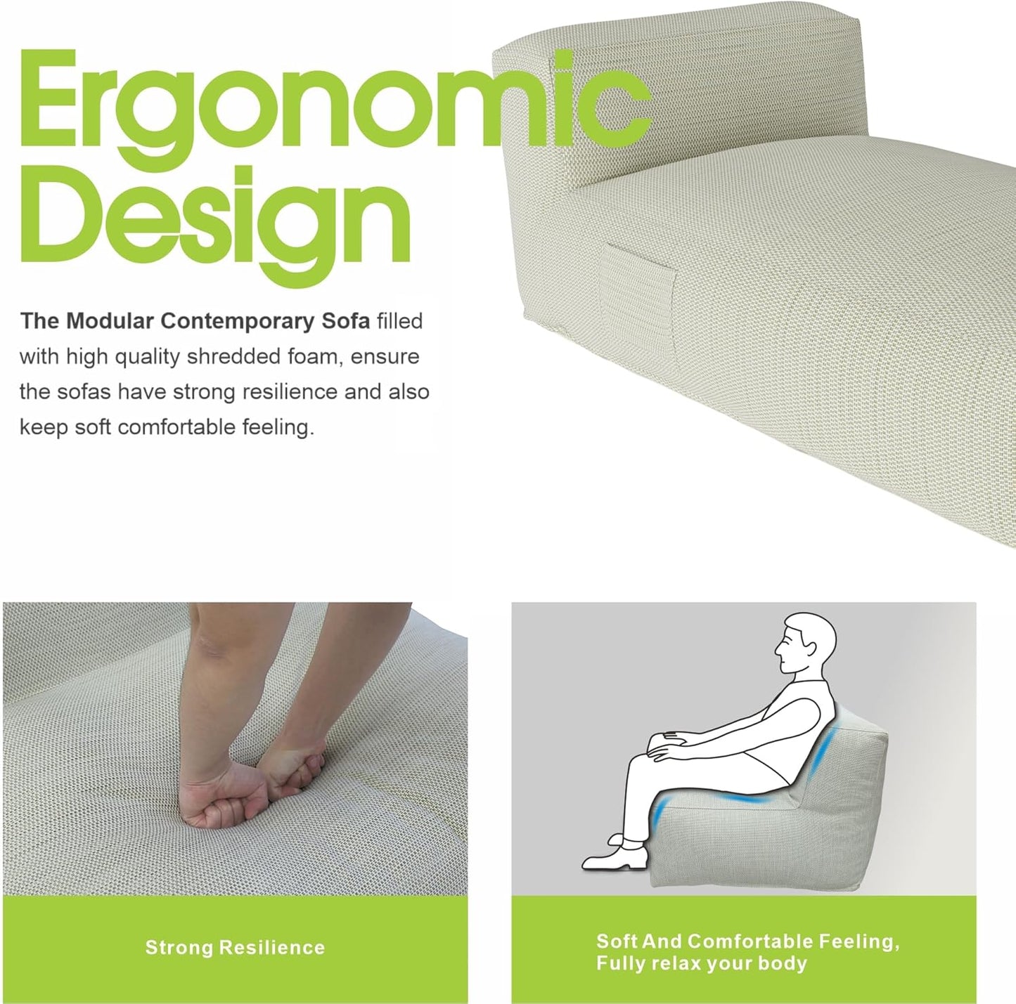 Outdoor Bean Bag Lounger Chair, Big Comfy Outdoor Daybed for Sunbathing and Tanning - Water-Resistant Patio Chaise and Pool Sun Lounger Furniture for Beach Deck (Sage Green)