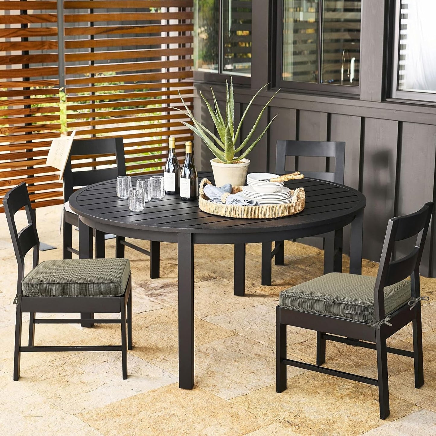 Outdoor Square Corner Seat Cushion, 18.5"x16"x3", Set of 4, Non Slip Seat Cushion Pads with Removable Cover for Patio Furniture, Garden Yard Lawn, Dark Black Tan Stripe