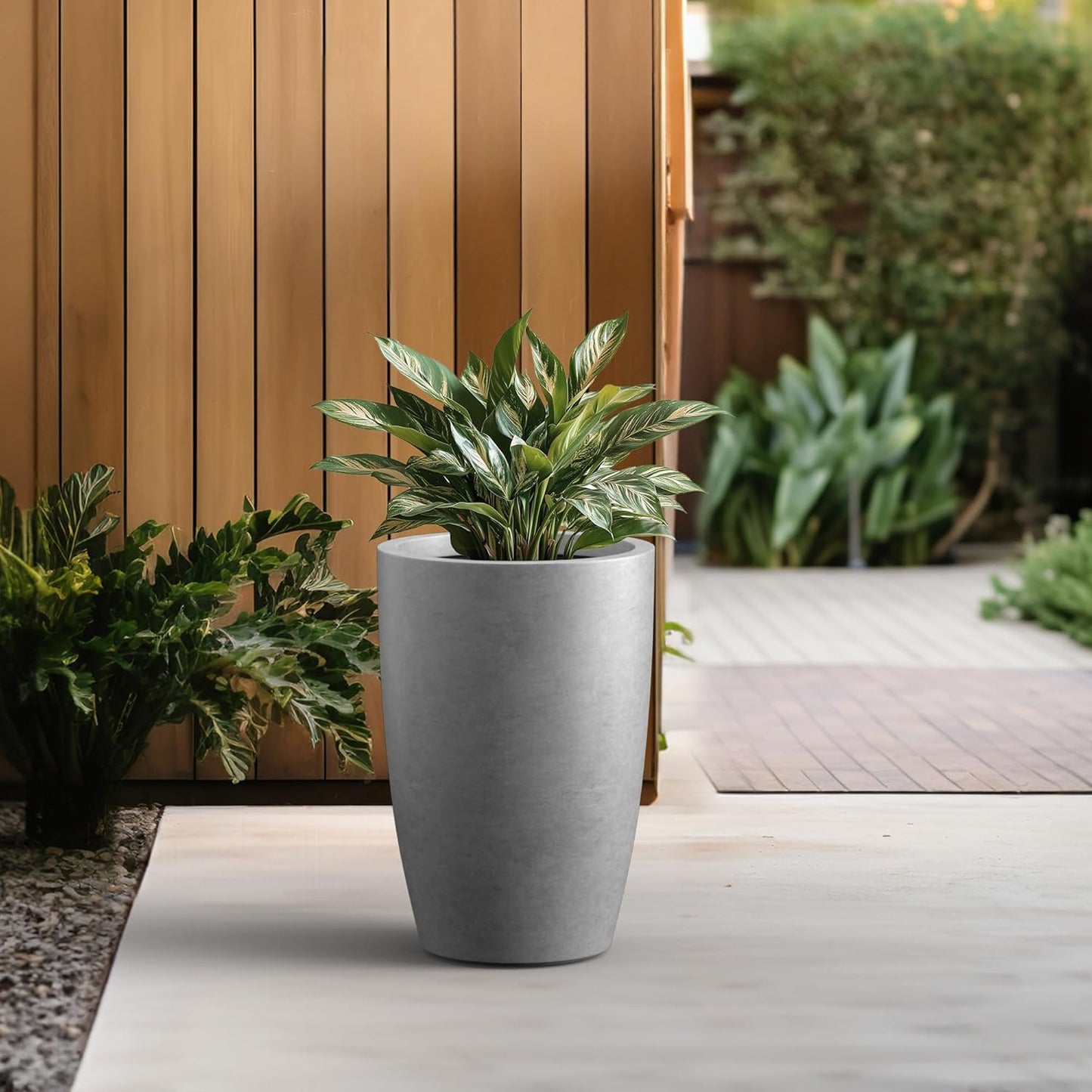 Kante 18.1" H Tall Round Concrete Planter for Outdoor Indoor, Modern Decorative Plant Pots with Drainage Hole & Rubber Plug for Home & Garden Natural Concrete