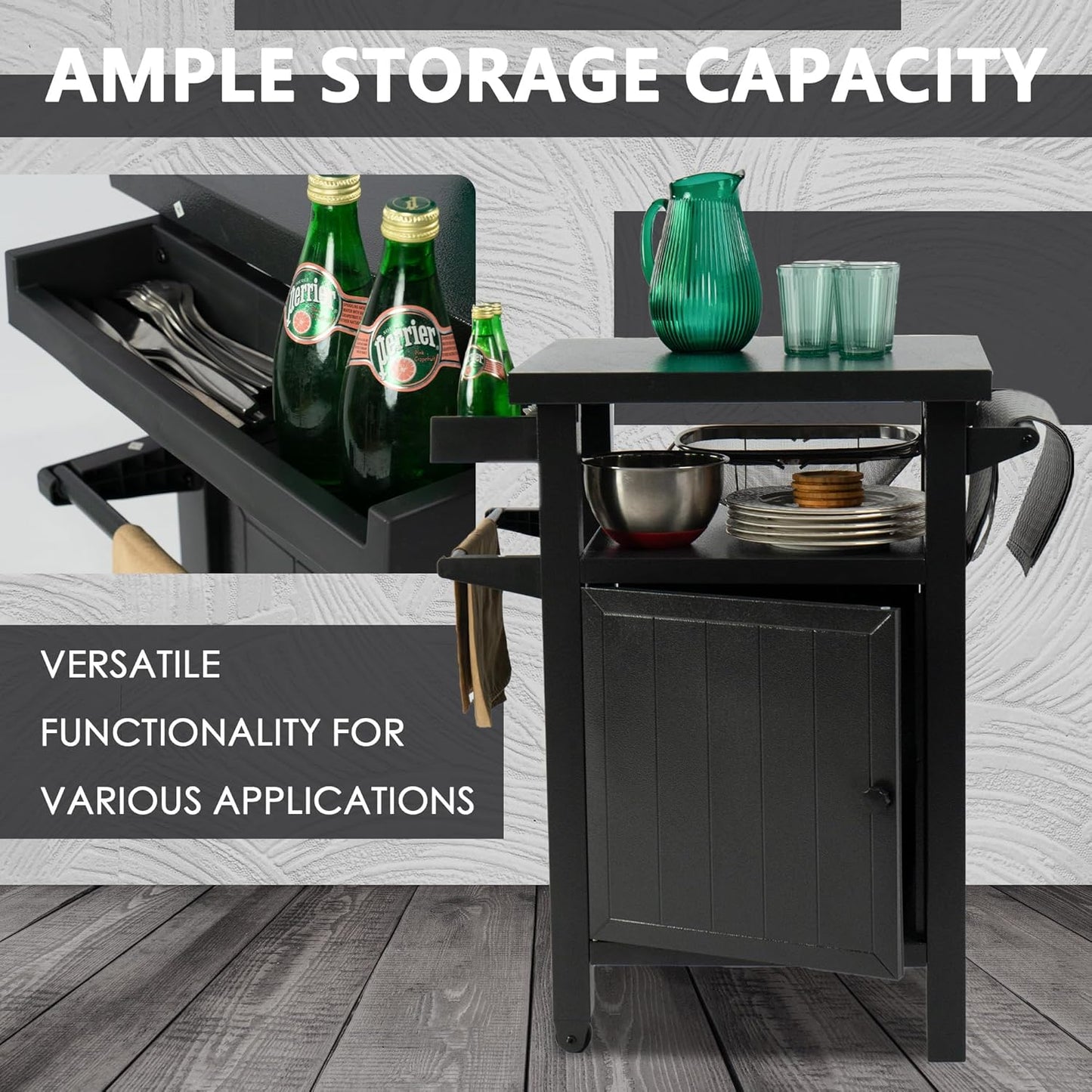 Kozyard BBQ Grill Storage Cart/Bin, Grill Carts Outdoor Storage Cabinet with Wheels, Prep BBQ Table for Patio Island Home Party Bar (Grey)