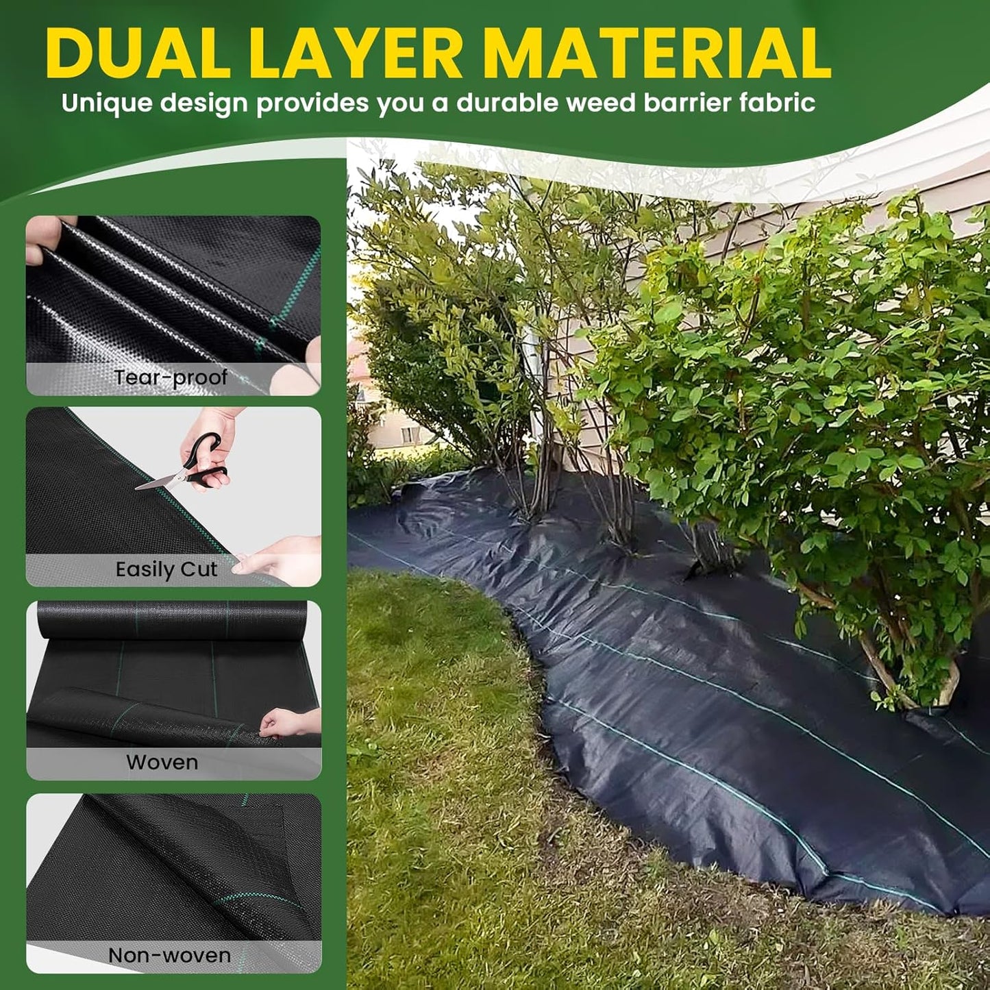 KAKO 6x200FT Weed Barrier Fabric, Heavy Duty Weed Barrier Landscape Fabric, Garden Weed Barrier Fabric, Garden Fabric Weed Barrier Weed Cloth for Landscaping Fabric, Garden Fabric, Driveway Fabric