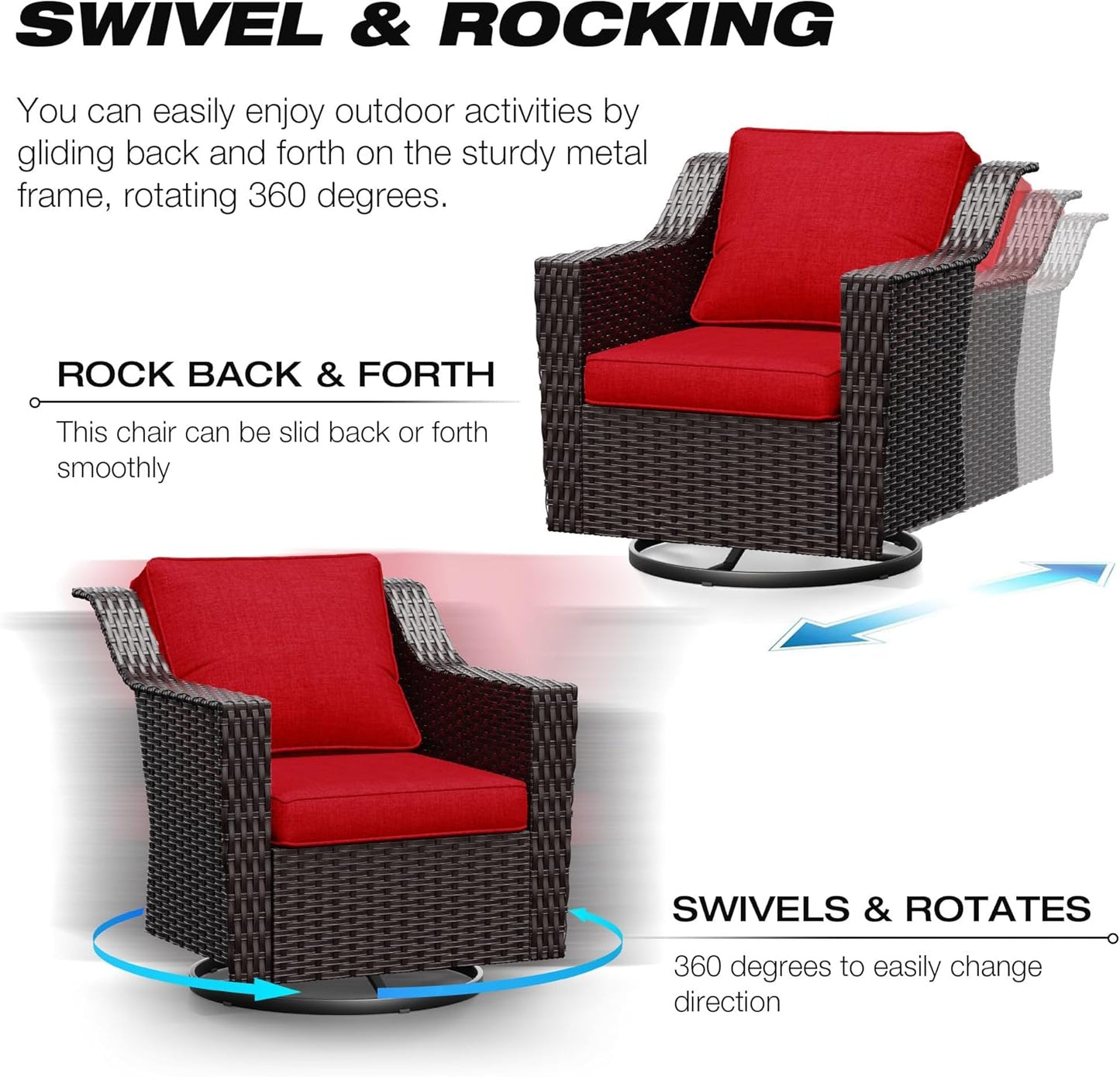 Joyside Swivel Patio Chairs Set of 2, Wicker Patio Furniture with Wide Armrest and Thick Cushions, Upgraded Large Size for Backyard, Garden, Poolside