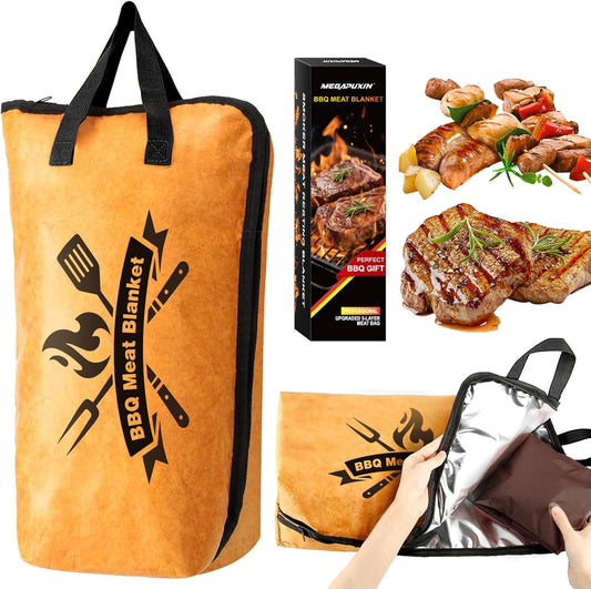 BBQ Blanket for Resting Meat, 22 in Smoker Meat Resting Blanket, Reusable Smoker Grilling Meat Insulated Resting Bag with Wide Mouth for Large Gifts for Men/Dad with Box, Brown