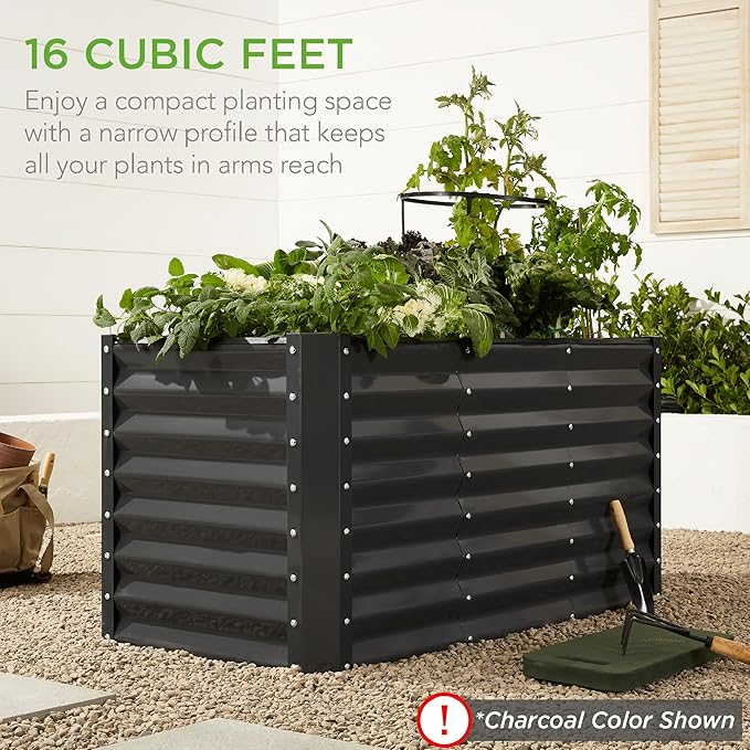 Best Choice Products 4x2x2ft Outdoor Metal Raised Garden Bed, Deep Root Planter Box for Vegetables, Flowers, Herbs, and Succulents w/ 119 Gallon Capacity - Sage Green