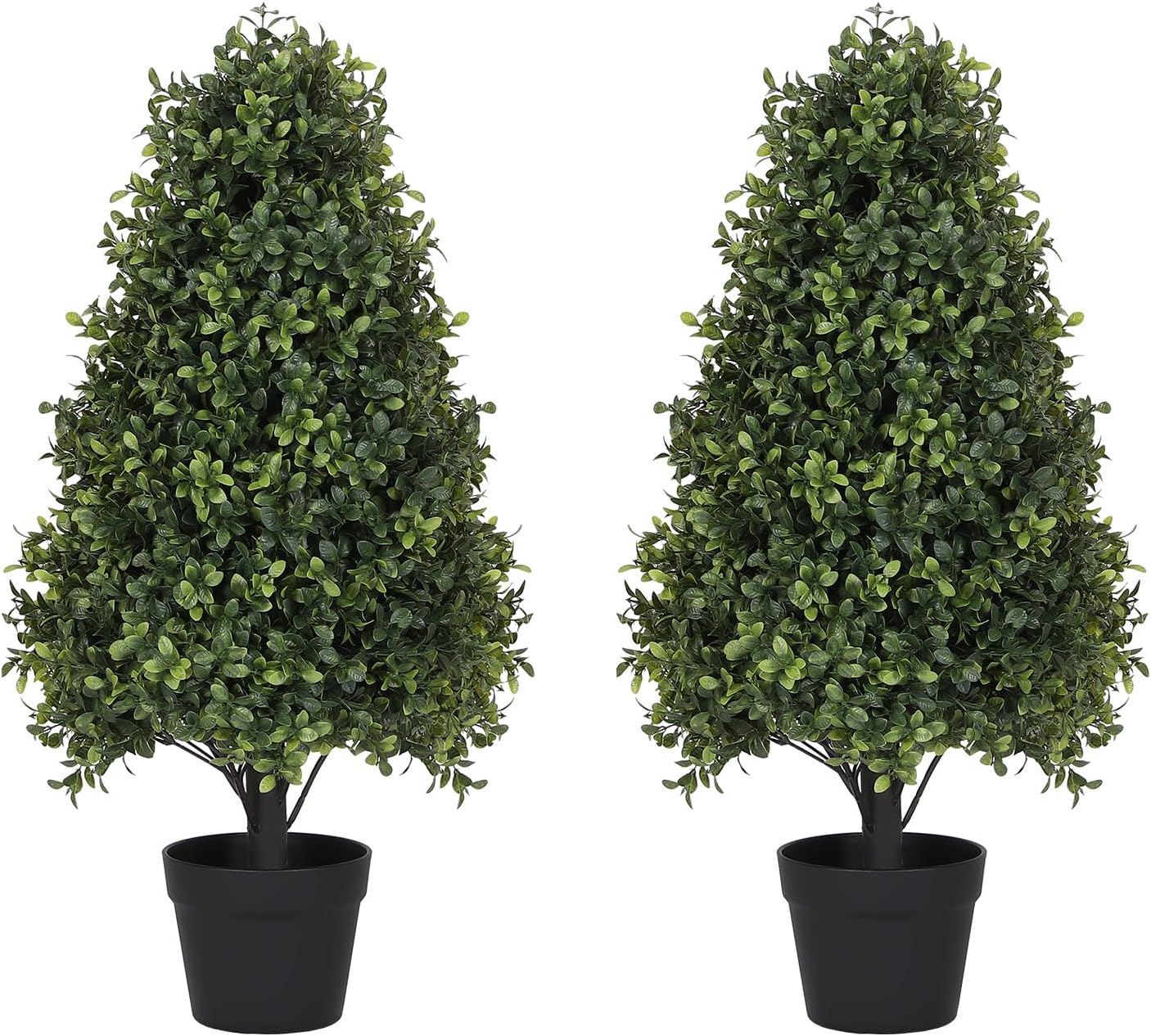 30" Boxwood Topiary Trees Artificial Outdoor Set of 2, UV Resistant Faux Plants for Front Porch Planters, Realistic Cone-Shaped Fake Bushes & Shrubs, 2.5ft Evergreen Decoration