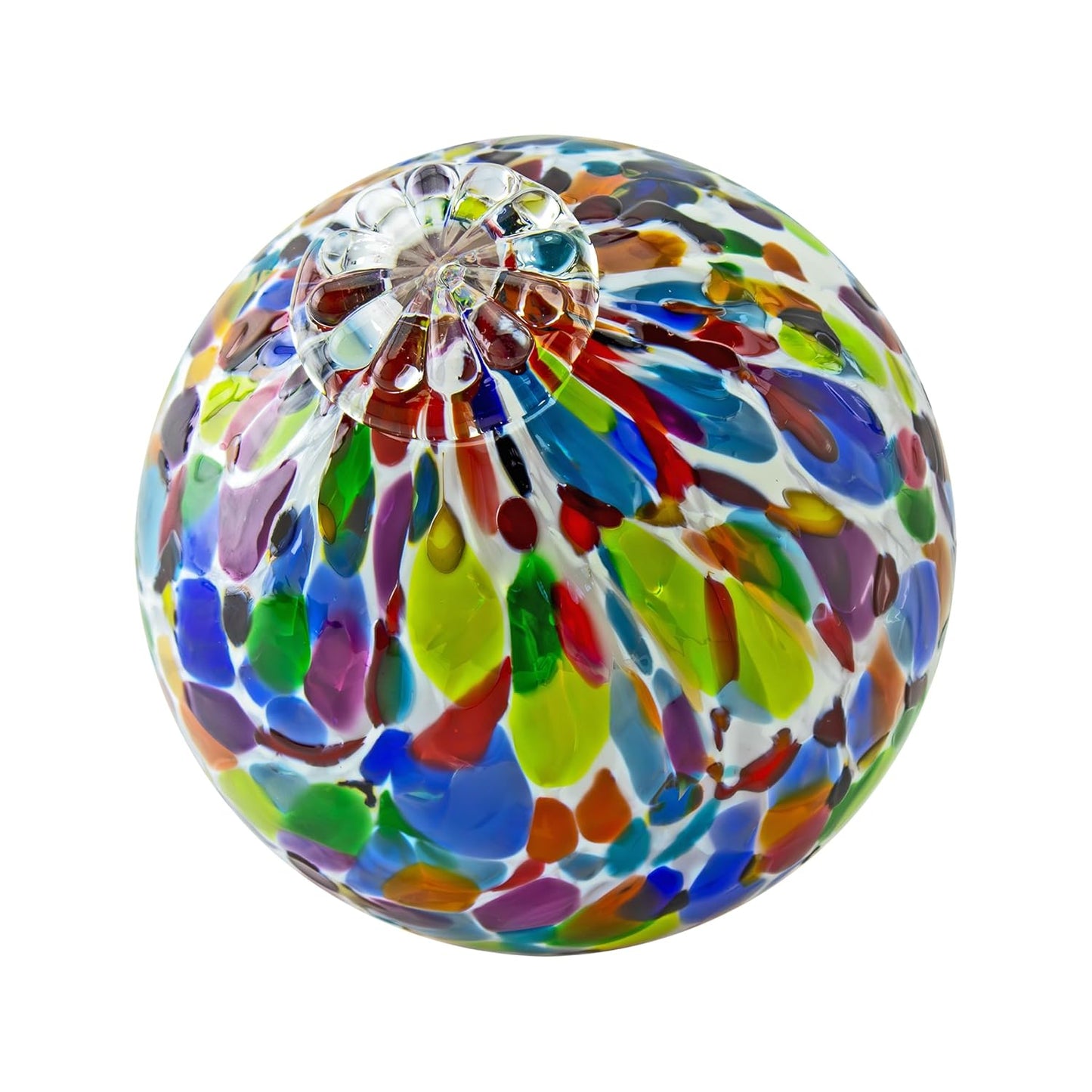 Pond Float. Handmade Blown Glass, Garden Gazing Ball, Table Centerpiece, Assorted sizes available. Home and Patio Decor. Artist Dehanna Jones. Seattle, WA. (White Rainbow MM)