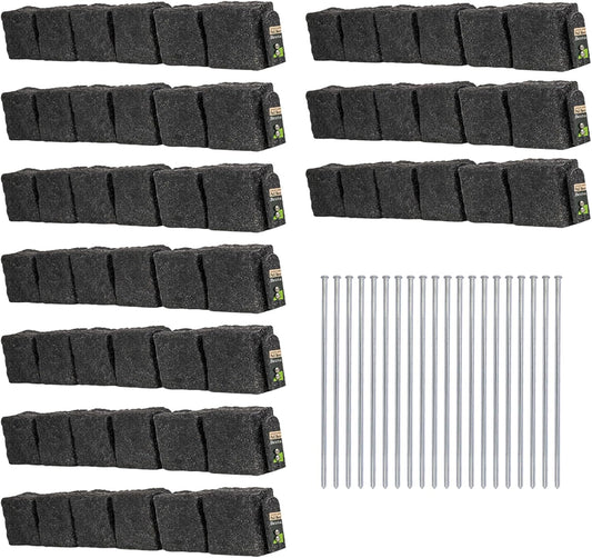 Beuta Landscape Edging | Garden Edging Border | Faux Stone Blocks for Lawn Edging, Flower Beds & Yard Edging – 10 Pack | Each Section Has 6 Blocks 48" L x 4" W x 6.5" H | 20 Spikes | Charcoal