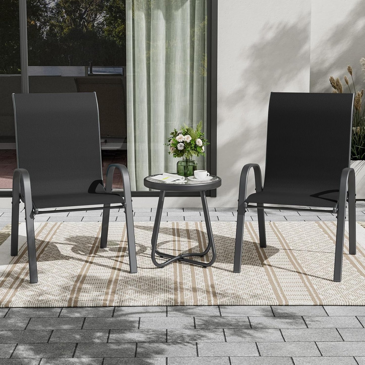 UDPATIO Patio Chairs Set of 2, Stackable Outdoor Dining Chairs with High Back, Breathable Textilene Fabric Outdoor Chair All Weather, 350LBS Capacity for Garden, Backyard (Black)