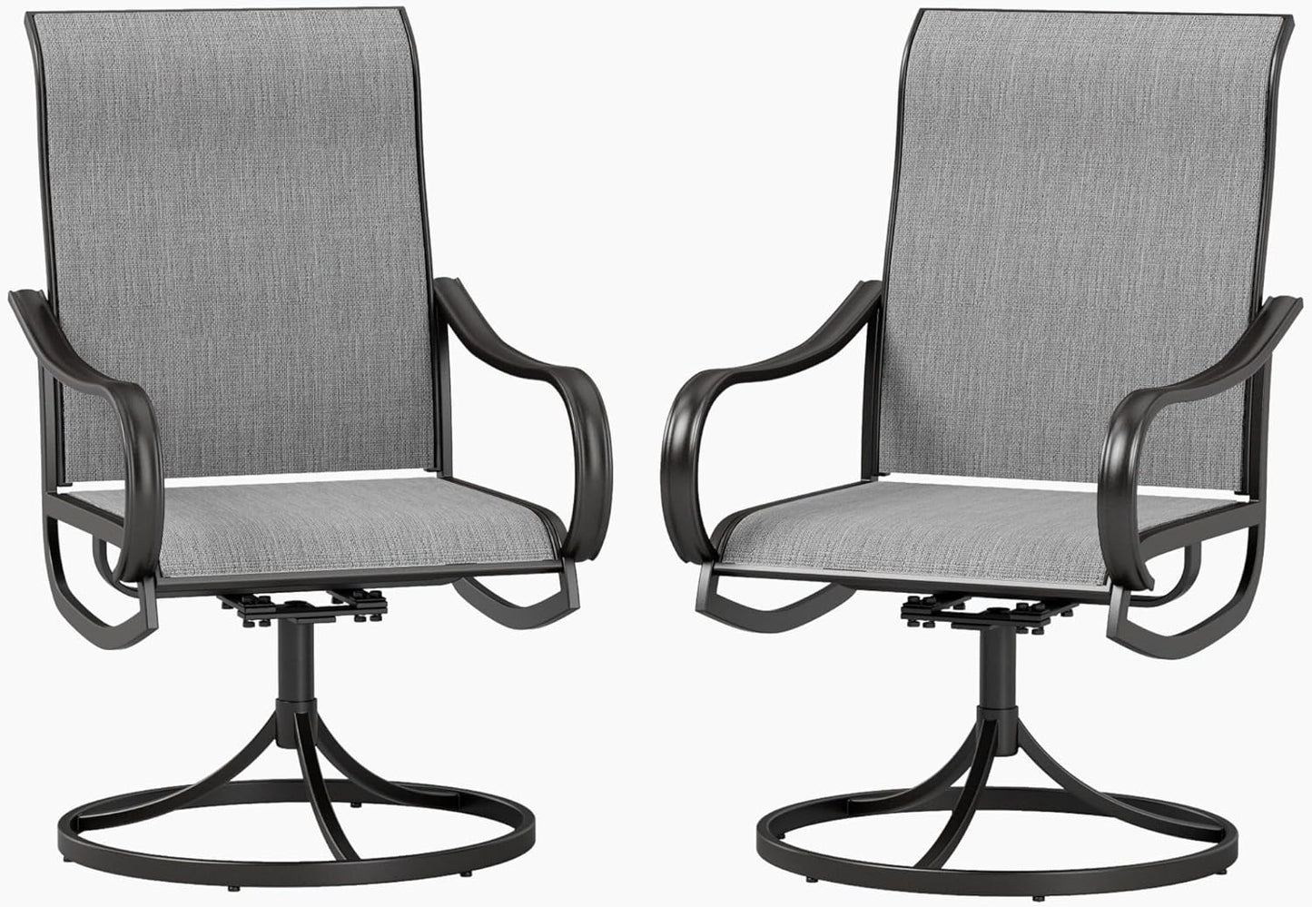 PHI VILLA Patio Swivel Dining Chairs Set of 2, Outdoor Chair with Textilene Mesh Fabric & Black Metal Frame for All Weather Outdoor Lawn Garden Poolside (Gray)