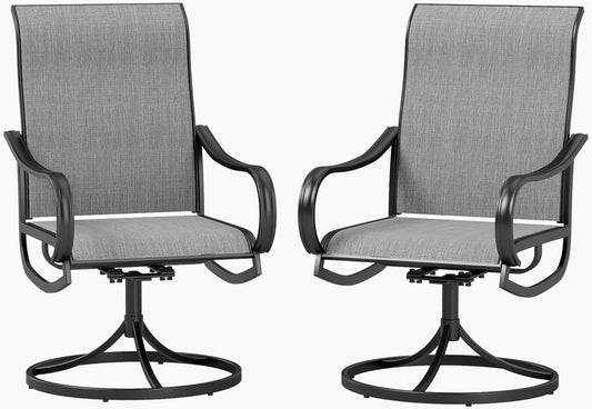 PHI VILLA Patio Swivel Dining Chairs Set of 2, Outdoor Chair with Textilene Mesh Fabric & Black Metal Frame for All Weather Outdoor Lawn Garden Poolside (Gray)