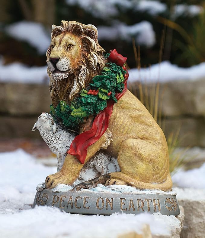 Joseph's Studio by Roman - Lion and Lamb Figure, Verse - Peace on Earth, 19.25" H, Resin and Stone, Christmas Decoration, Collection, Durable, Long Lasting