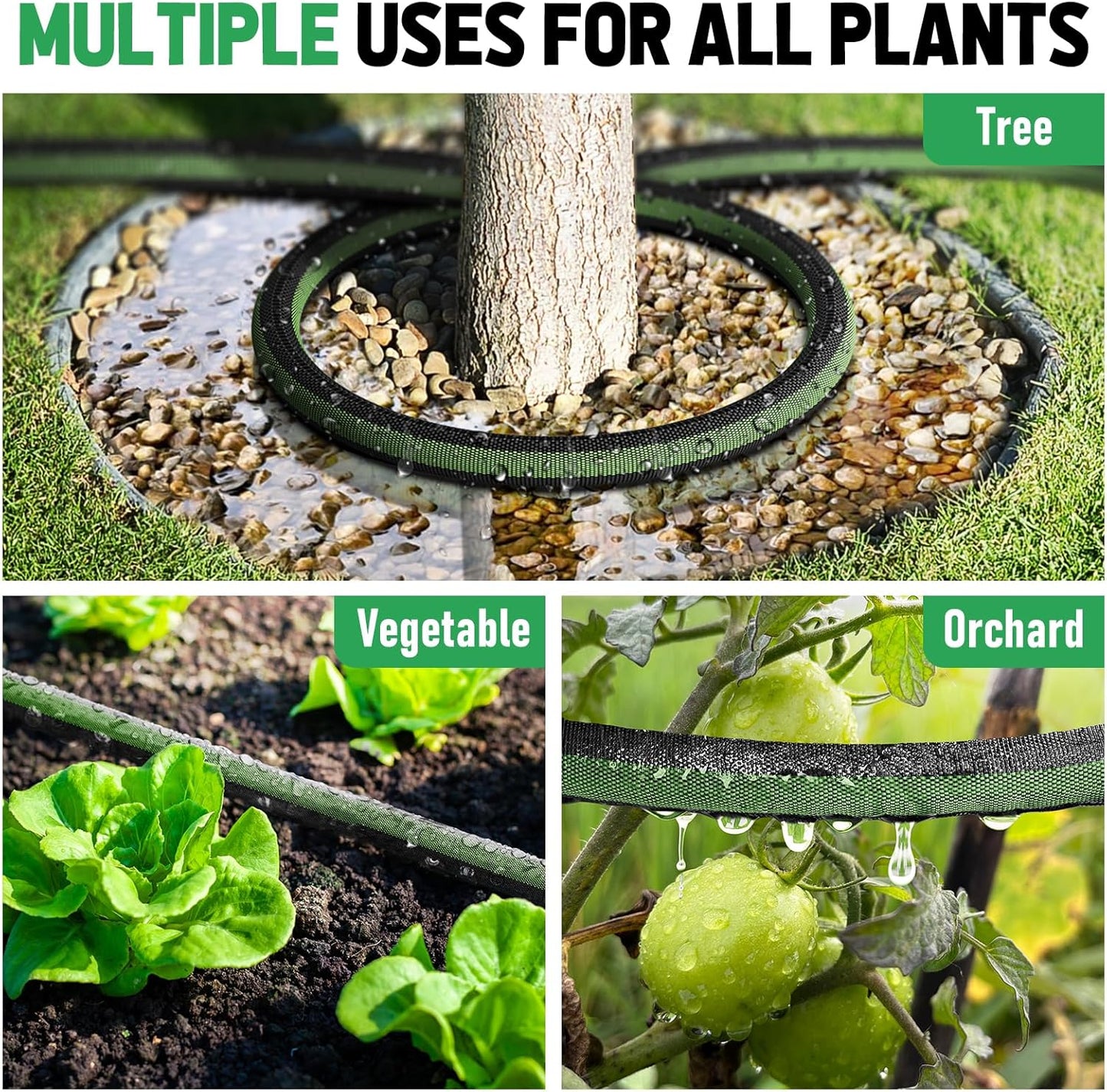 Flat Soaker Hose 100FT for Garden and Lawns, 80% Water-Saving Drip Irrigation Hose with Anodized Aluminum Ends, Flexible Leakproof Double Layer Gardening Hoses(50FT X 2Pack) ﻿