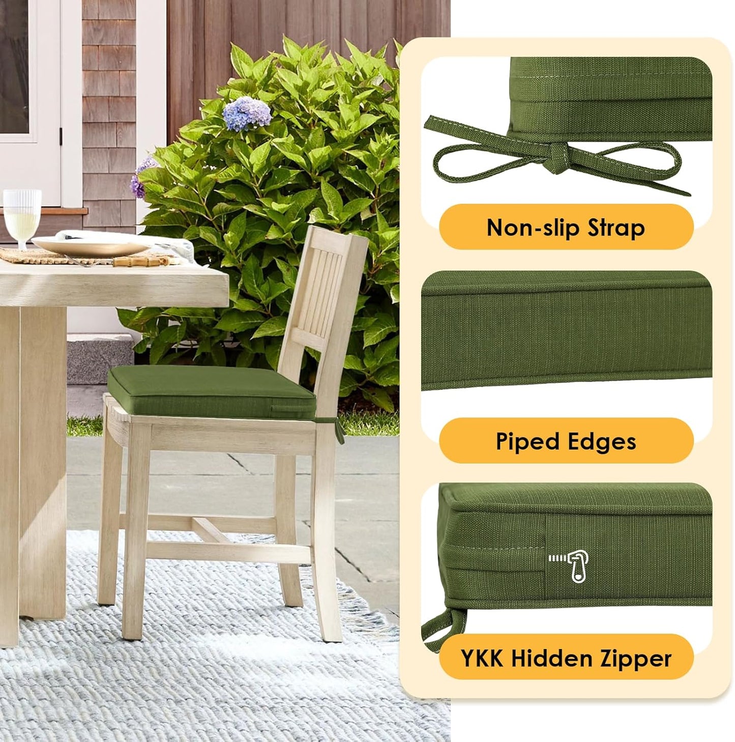 Outdoor Square Corner Seat Cushion, 18.5"x16"x3", Set of 4, Non Slip Seat Cushion Pads with Removable Cover for Patio Furniture, Garden Yard Lawn, Deep Forest Green