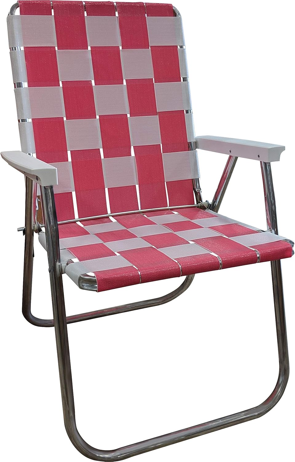 Lawn Chair USA Folding Aluminum Outdoor Patio Lawn Chair | Heavy-Duty Webbed Chairs for Camping, Sports, Beach, Yard & Tailgating | Lightweight Portable | Classic - Pink/White