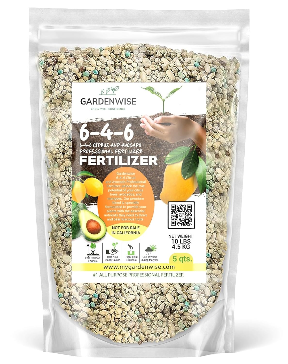 6-4-6 Avocado and Citrus Tree Professional Fertilizer Plant Food for Outdoor/Indoor Gardening; Quick-Release Nitrogen Fertilizer; Orange, Lime, Avocado and Lemon Tree Fertilizer (5 QUARTS)