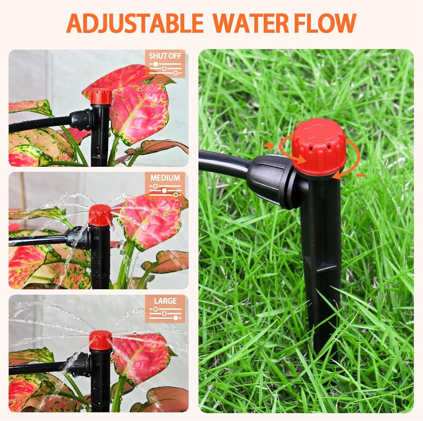 55 Pieces Drip Emitters Stream with Stake for 1/4" Irrigation Tubing: Adjustable 360 Degree Water Flow Irrigation Universal Sprayer Drip Pipe Sprinklers Fittings for Garden Watering System