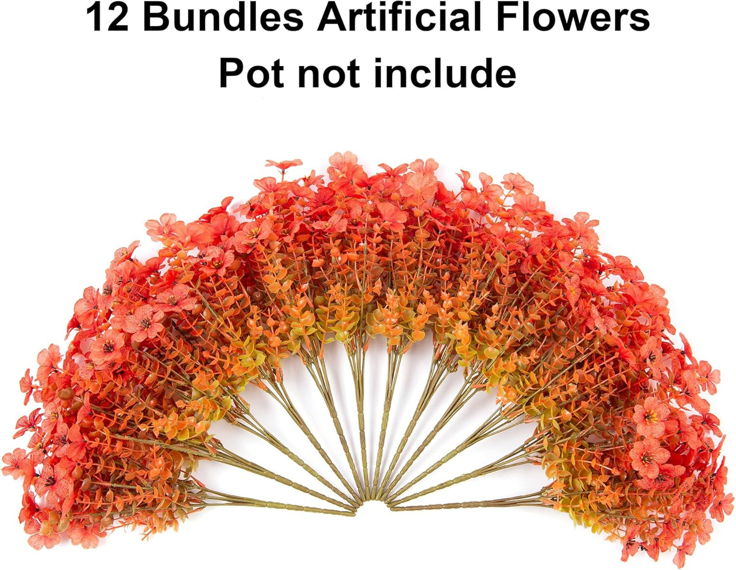 Artificial Fall Flowers Faux Mums for Outdoor Indoor Garden Home Decoration, Faux Flower Daisy with Eucalyptus Leaves Fake Mums Plants Greenery Boxwood Porch Patio, 12 Bundles (F Orange)