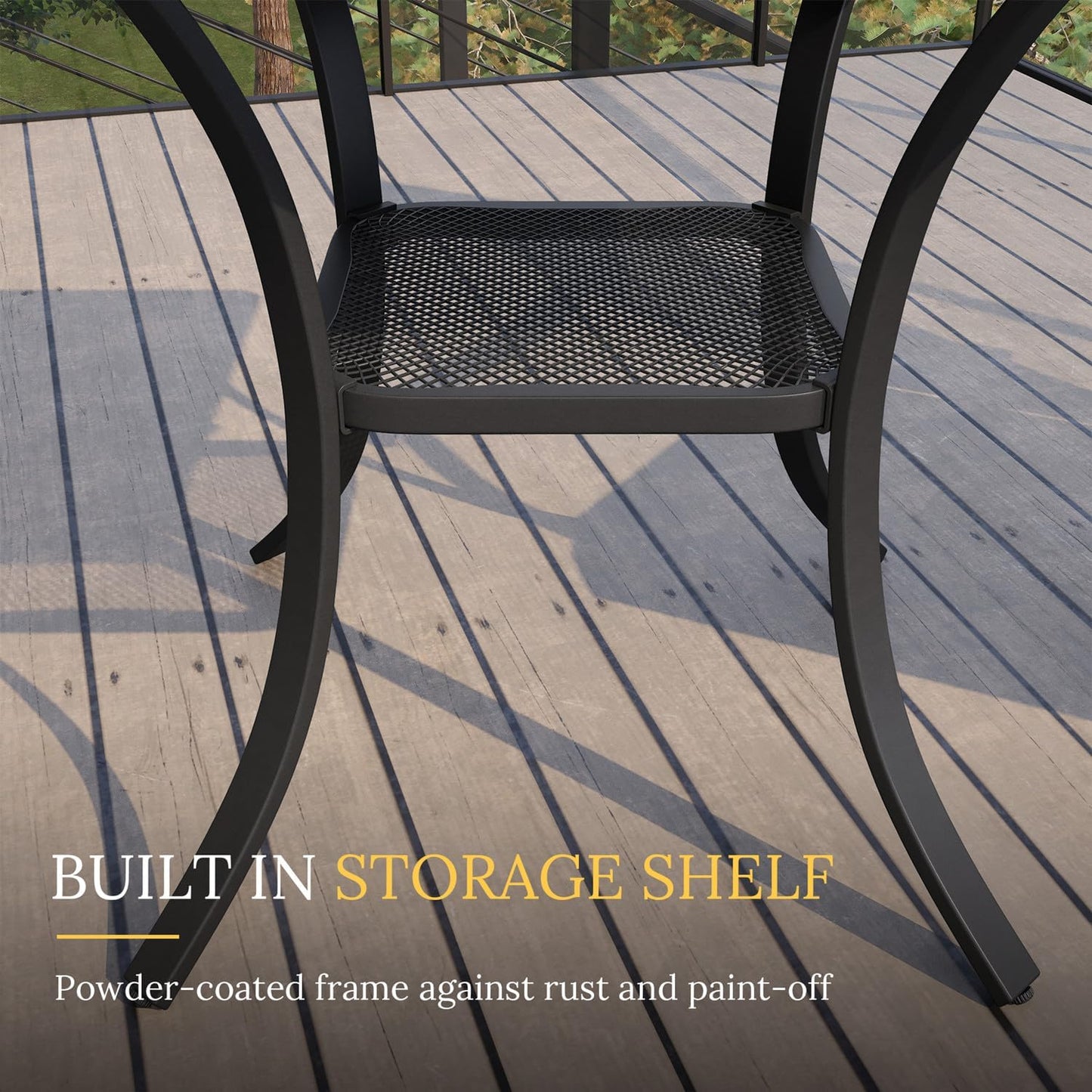 VICLLAX 27.5" Outdoor Round Patio Table for Lawn Garden, All Weather Metal Round Patio Dining Table with Storage Shelf, 2 Person Small Patio Table, Grey Wood-Like Tabletop