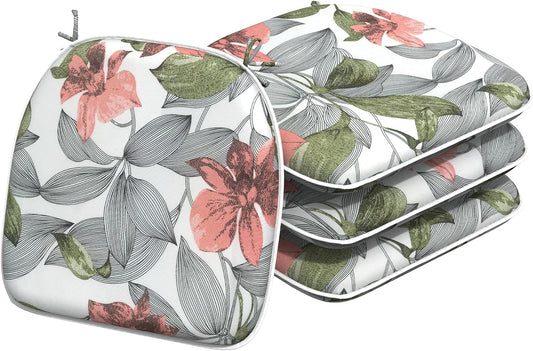 Indoor/Outdoor Chair Cushions 16x17 Inch, Patio Chair Cushions with Ties, All Weather Seat Cushions for Patio Furniture Home Garden Chair Use, Set of 4, Clemens Noir Pink