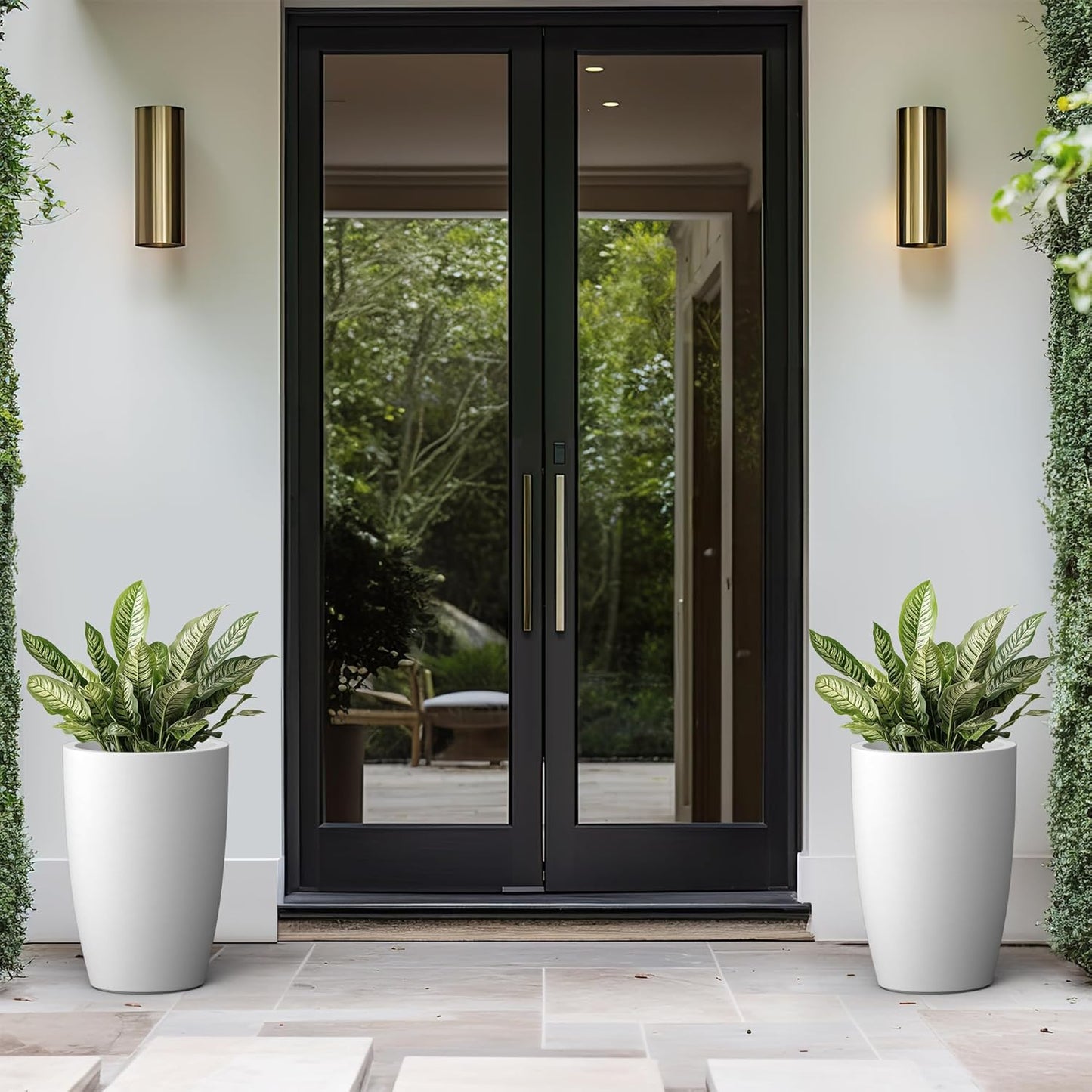 Kante 18.1" H Tall Round Concrete Planter for Outdoor Indoor, Modern Decorative Plant Pots with Drainage Hole & Rubber Plug for Home & Garden Pure White