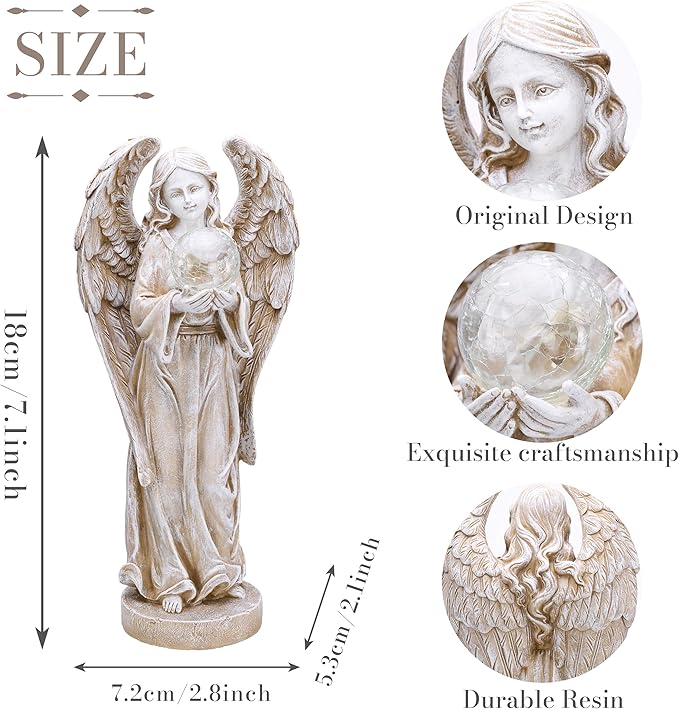 TERESA'S COLLECTIONS Angel Garden Statues with Solar Outdoor Light for Outdoor Decor, Fairy Figurine Resin with Wing & Glass Ball for Garden Decor, Yard Decor Lawn Ornament Gifts for Mom, 7.1"