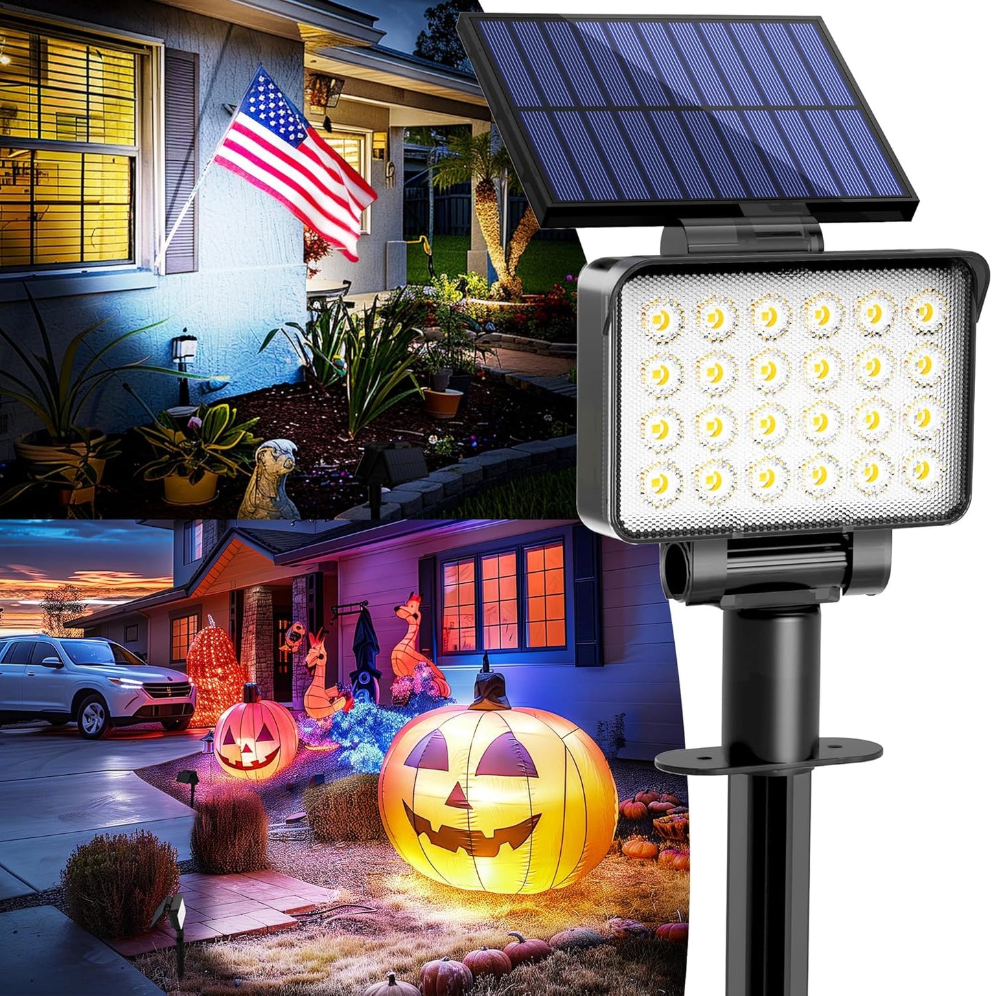 Solar Spot Lights Outdoor Waterproof for Flag, Tree, House, Garden, Yard, Landscape Spotlights for Accent Uplighting Halloween Christmas Decorations-4 Pack