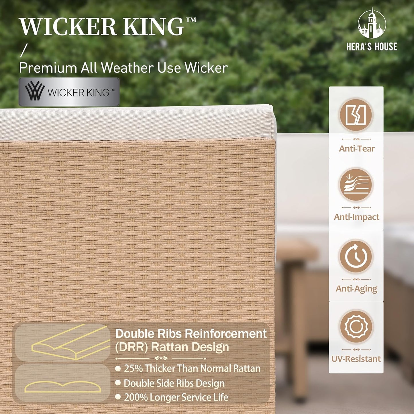 HERA'S HOUSE Patio Furniture Set, All Weather 7 Seats Outdoor Sectional Wicker Sofa with 44" Coffee Table, 5.5" Thick Waterproof Cushion 8 Piece Modular Conversation Sofa Set for Garden Deck Backyard