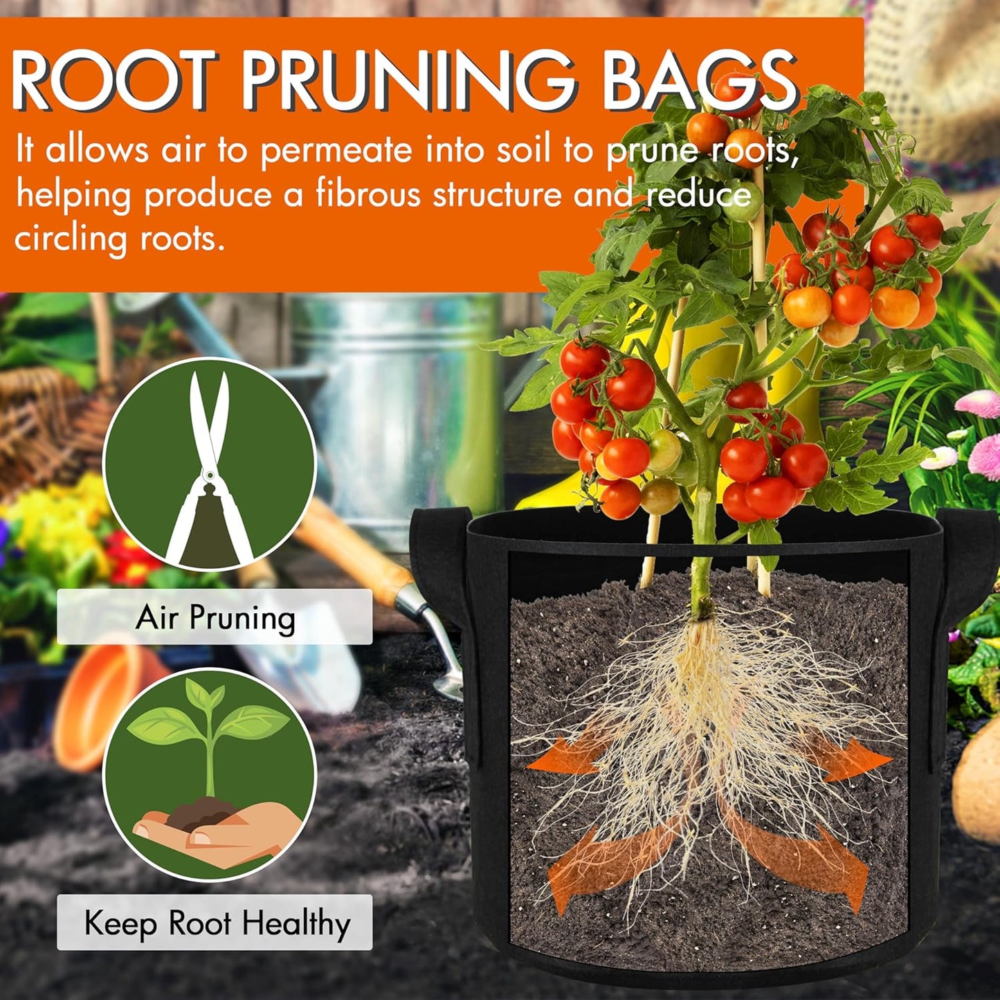 Gardzen 10-Pack 5 Gallon Grow Bags, 300G Thickened Aeration Fabric Pots with Handles, Heavy Duty Cloth Pots for Plants