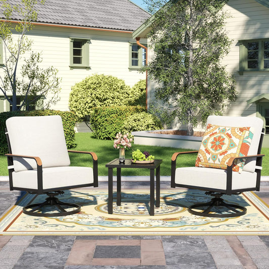 NATURAL EXPRESSIONS Outdoor Bistro Set, 3 Piece Swivel Glider Rocking Chairs Patio Conversation Furniture Set with 2 Rockers, 1 Metal Table and 6" Thick Cushions for Backyard, Porch, Balcony, 350lbs.