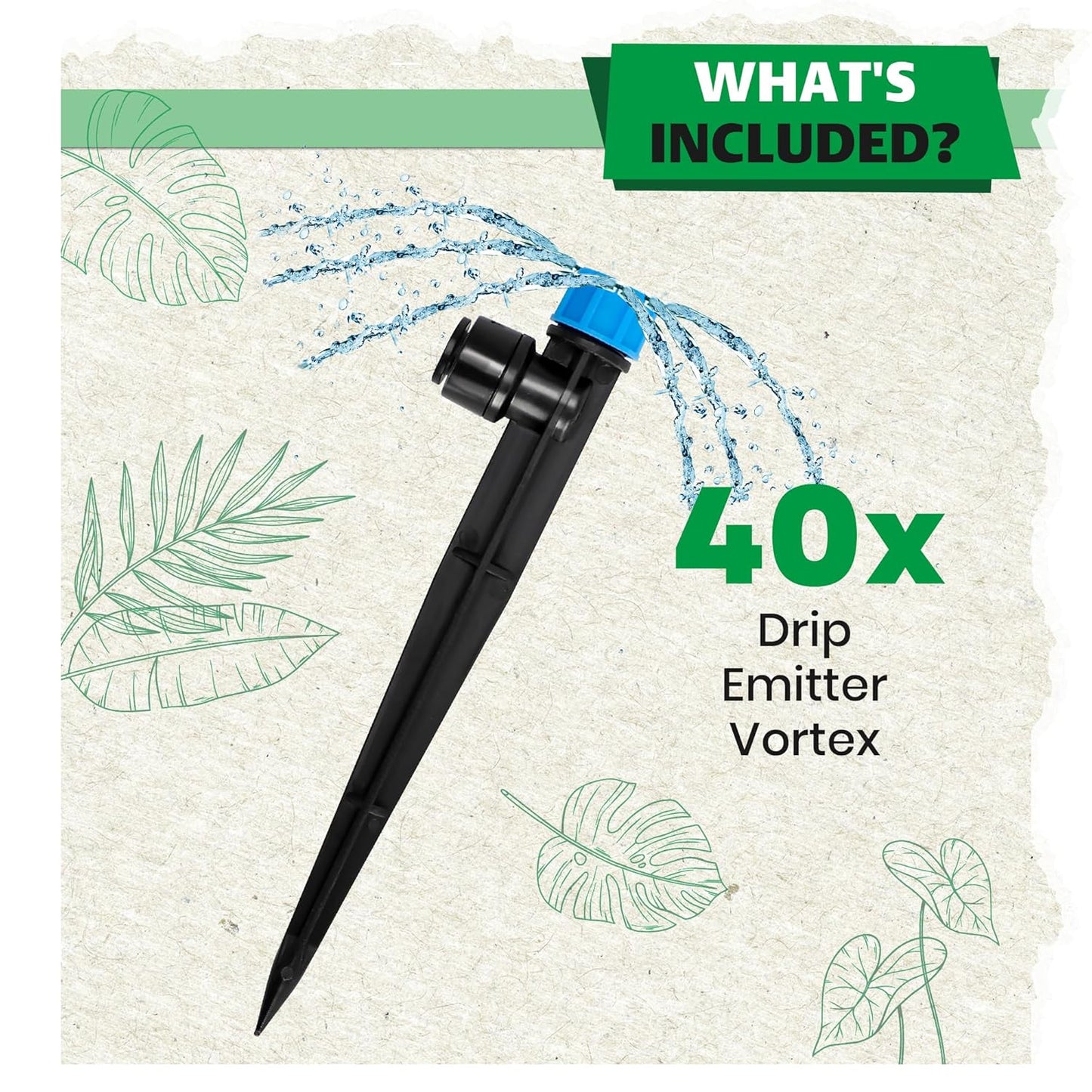 Bonviee 40-Pack Drip Irrigation Emitters- 1/4" Push-to-Connect Precision Irrigation Stakes - Low Flow Garden Watering System for Vegetables, Shrubs & Flower Beds