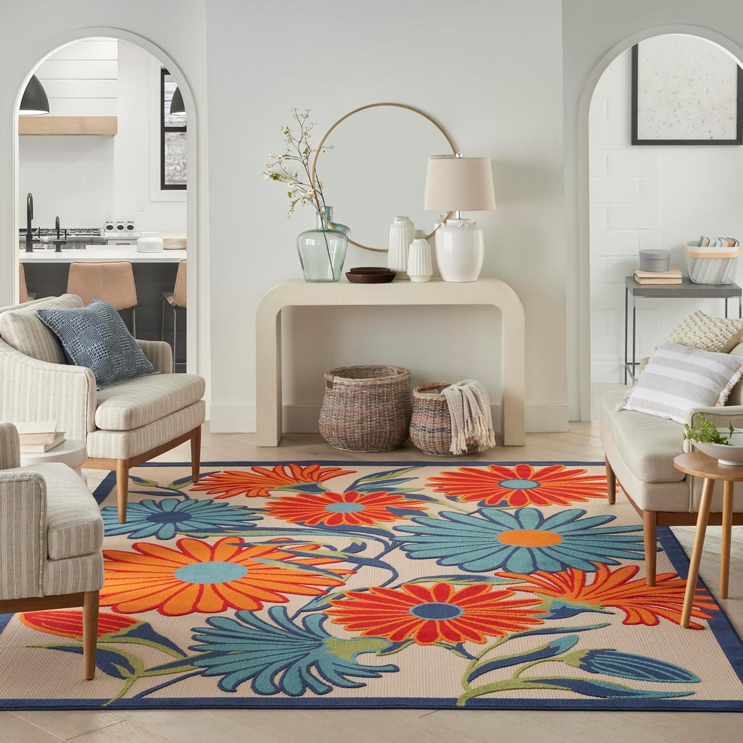 Nourison Home Aloha Indoor/Outdoor Multicolor 7' x 10' Area Rug, Easy Cleaning, Non Shedding, Bed Room, Living Room, Dining Room, Kitchen (7x10)