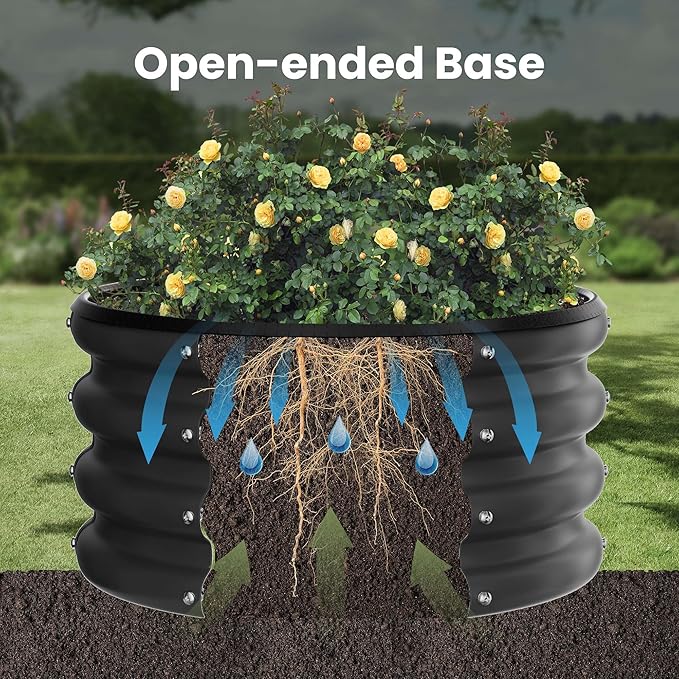 ZXZYHFTY Round Galvanized Raised Garden Bed kit,Black Outdoor Garden Raised Planter Box, Round Large Metal Raised Garden Beds for Vegetable 2 * 2 * 1ft 2 Pcs