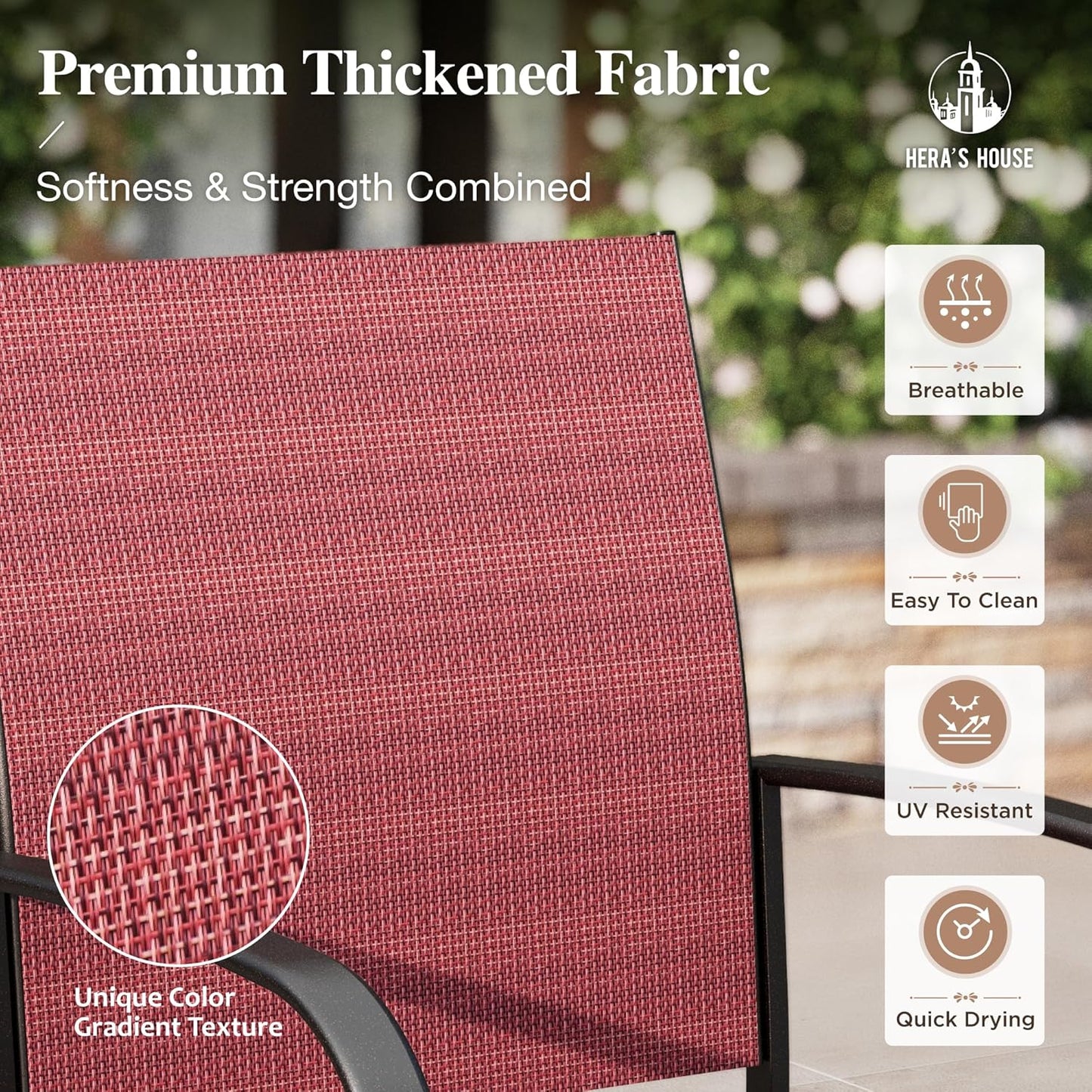 HERA'S HOUSE 9 Pieces Patio Dining Set, 8 Red Textilene Patio Chairs and 83" Large Rectangle Dining Table, Outdoor Table and Chairs Set for Lawn Garden Backyard Deck