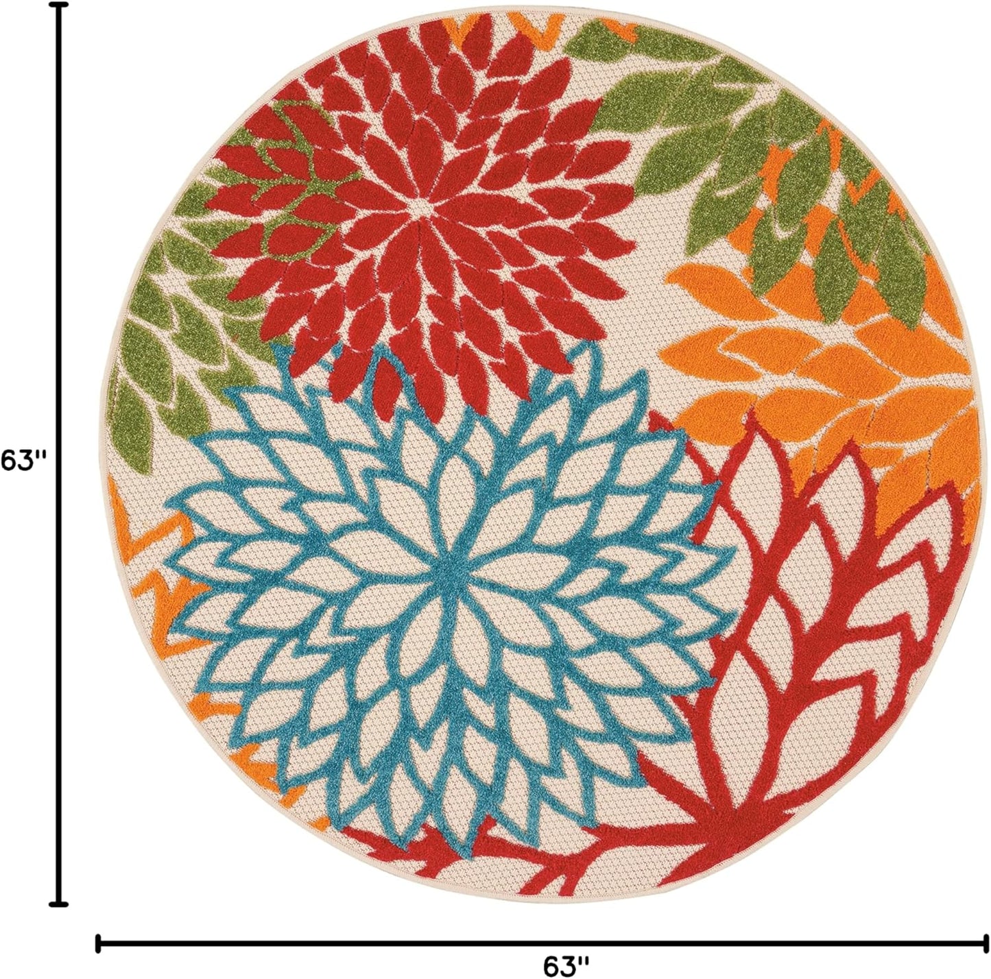 Nourison Aloha Indoor/Outdoor Green 5'3'' x Round Area-Rug, Tropical, Botanical, Easy-Cleaning, Non Shedding, Bed Room, Living Room, Dining Room, Deck, Backyard, Patio (5 Round)